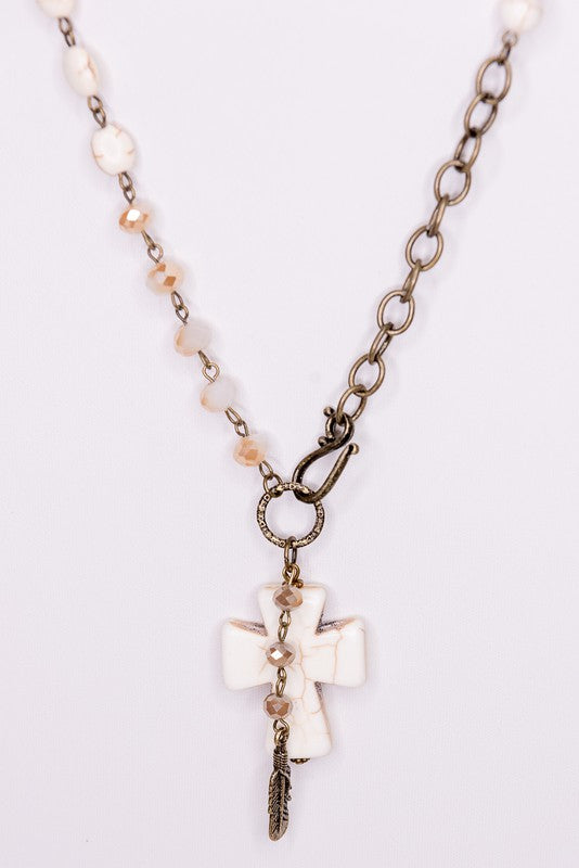 Chunky Cross Mixed Bead Necklace