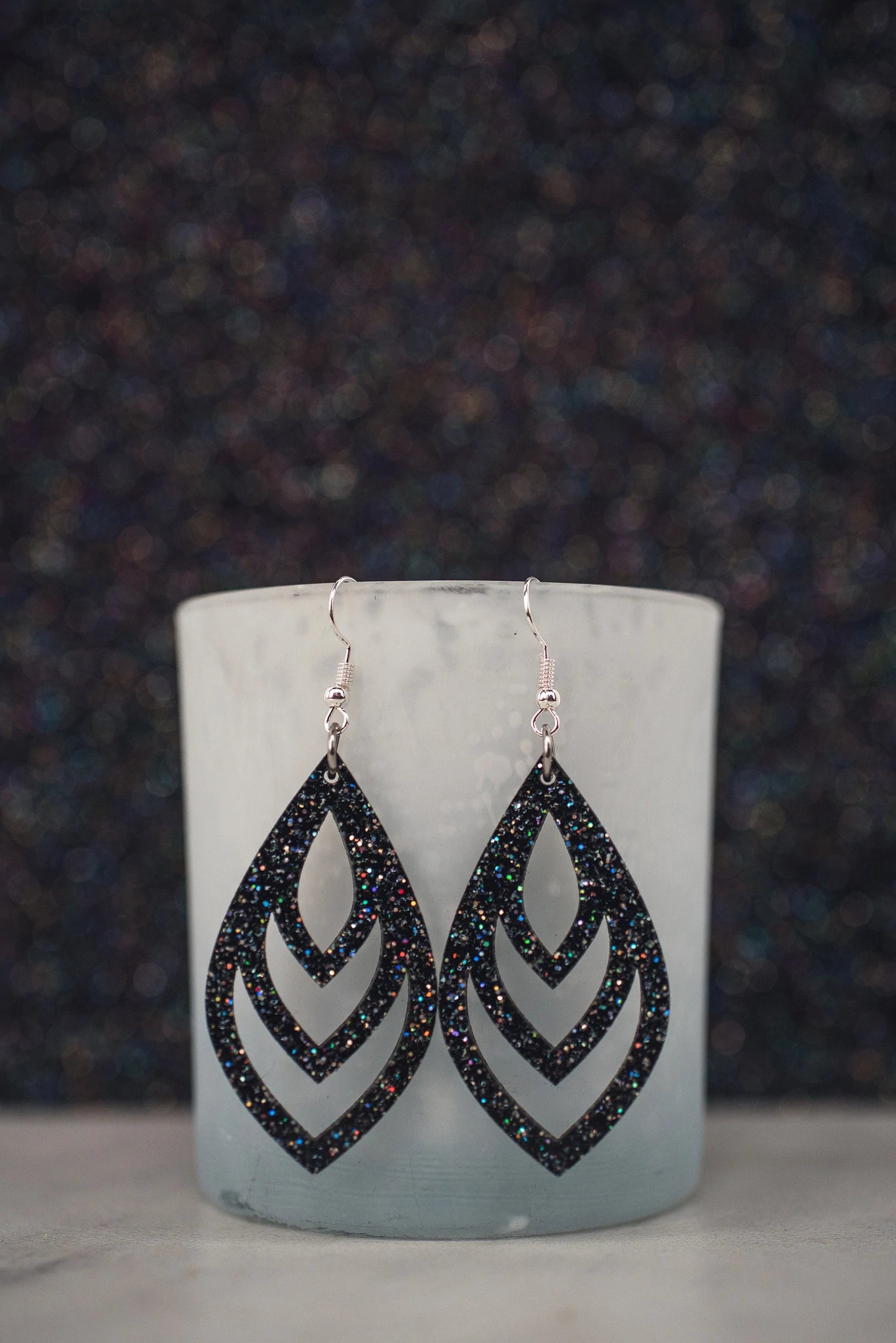 Black Rainbow Glitter Cutout Earrings