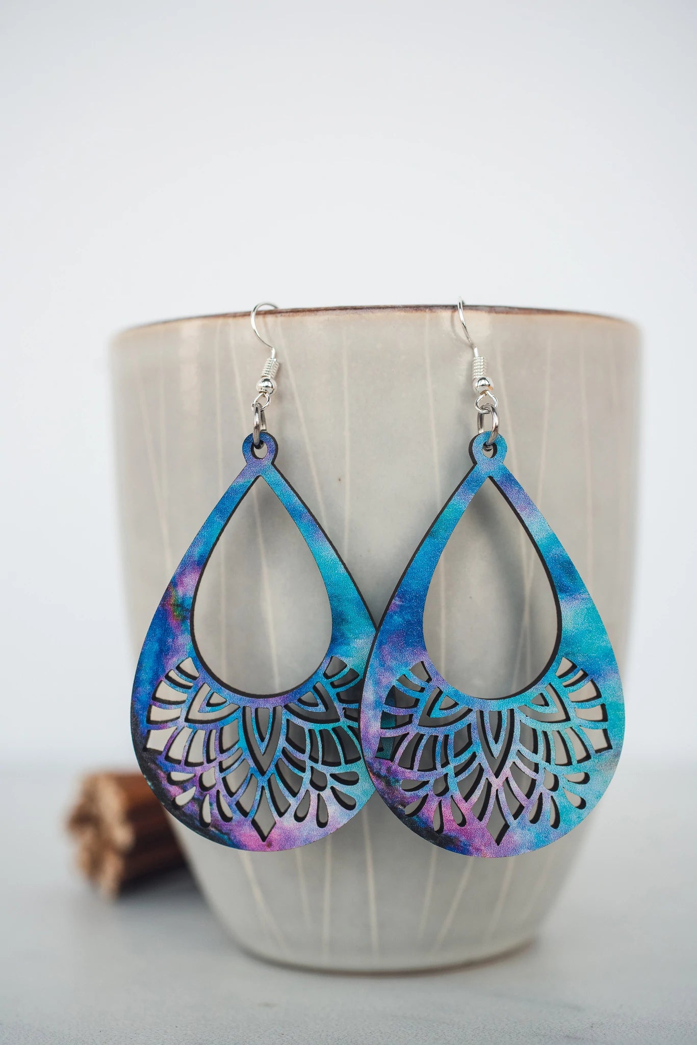 Abalone Mandala Wood Earrings
