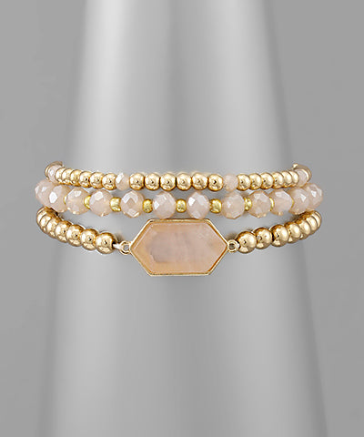 Hexagon Stone & Bead Bracelets