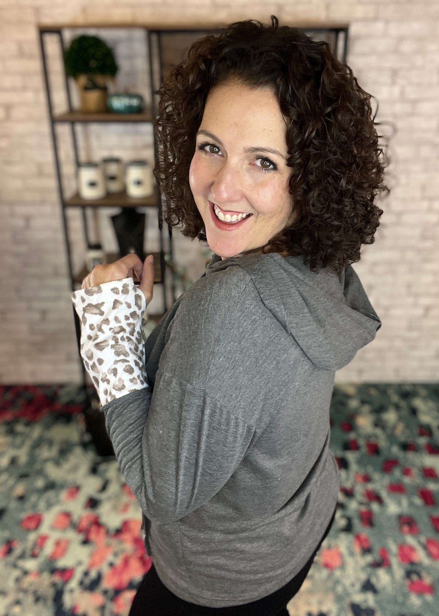 Button Front Hoodie with Animal Detail