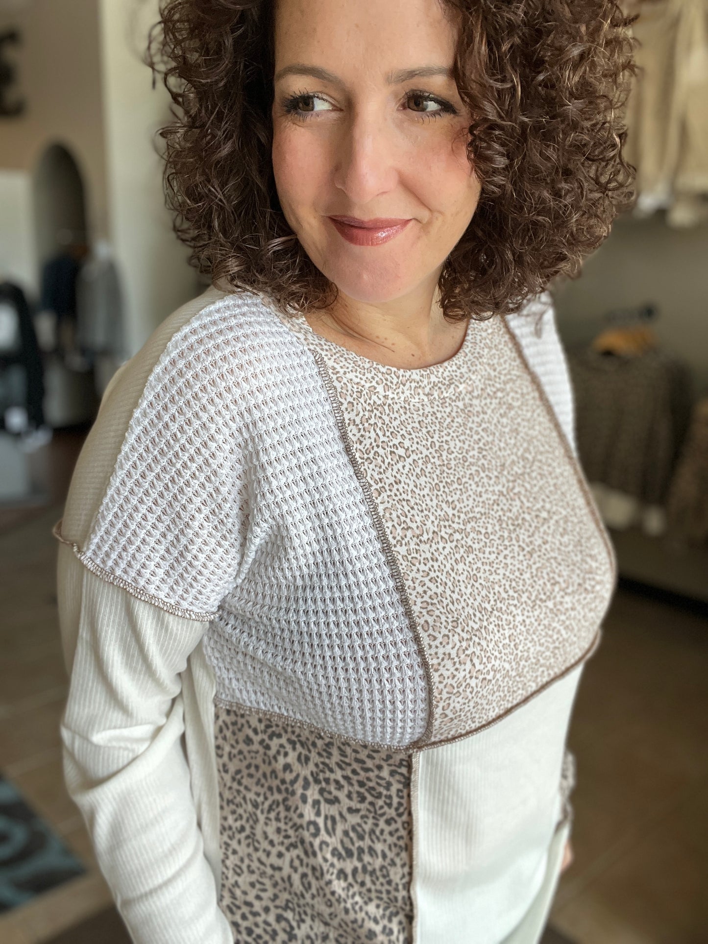 Leopard Colorblock Top