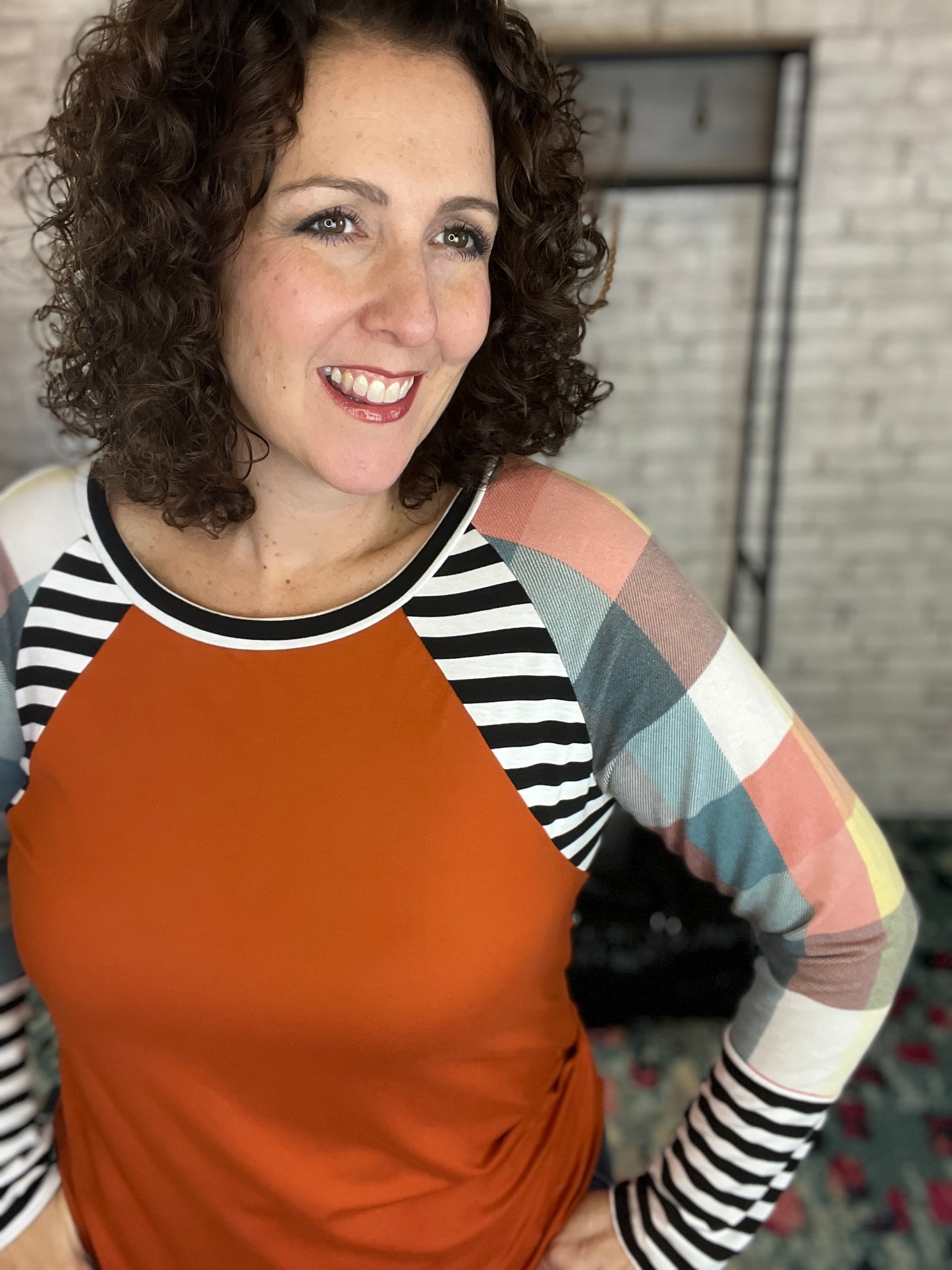 Block and Stripe Sleeve Top