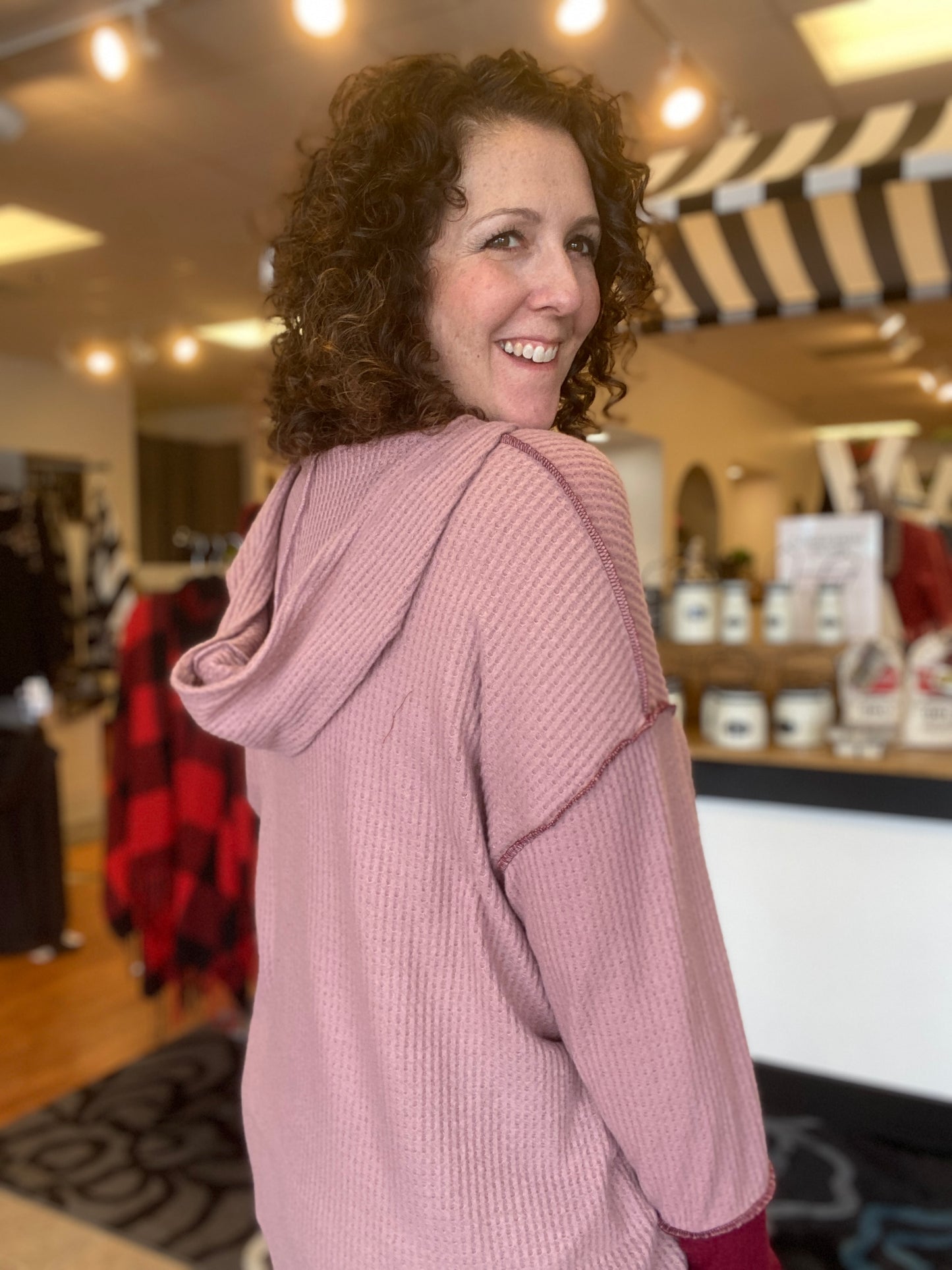 Colorblock Waffle Hoodie with Buttons