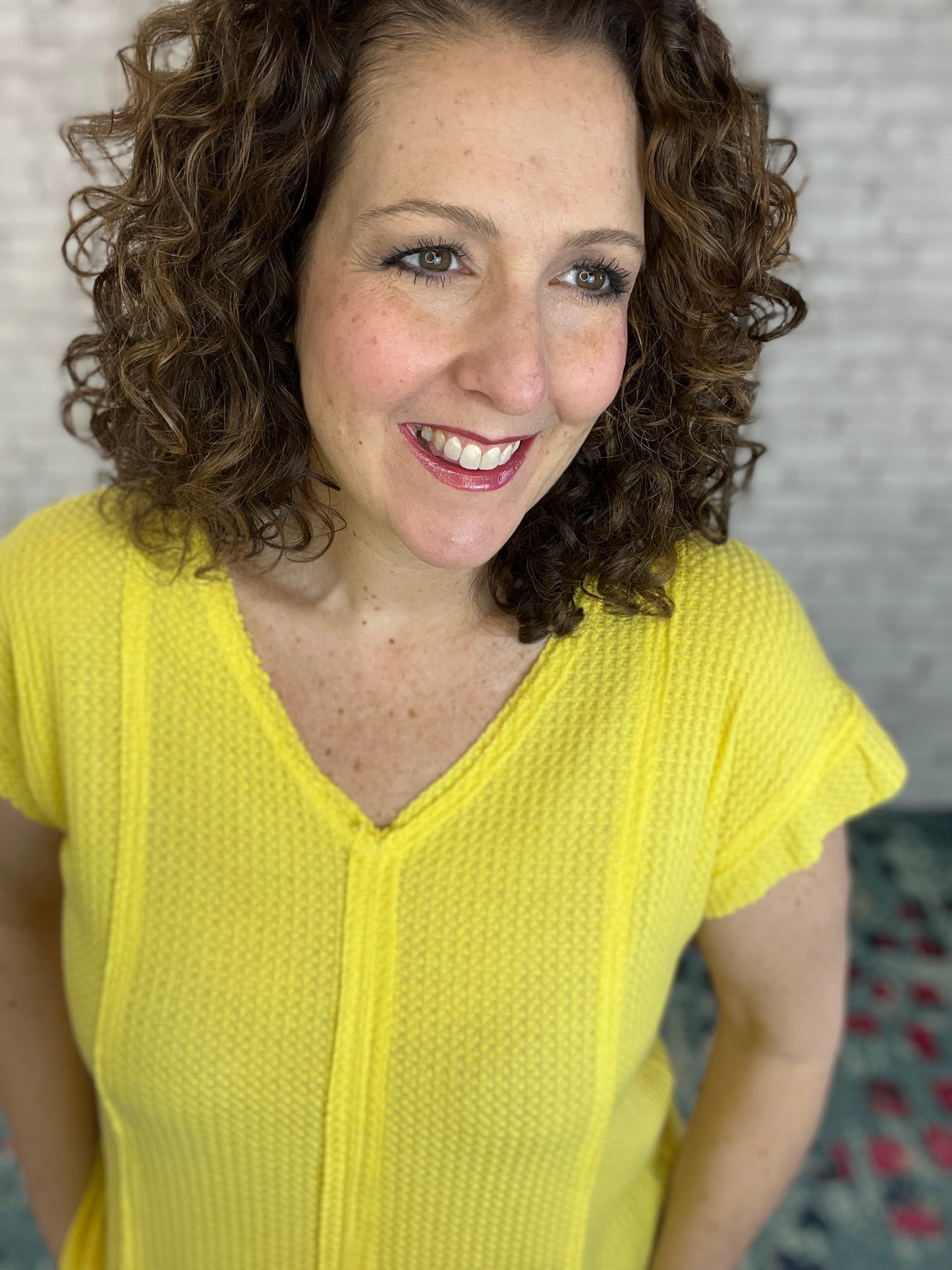 V Neck Waffle Knit Top