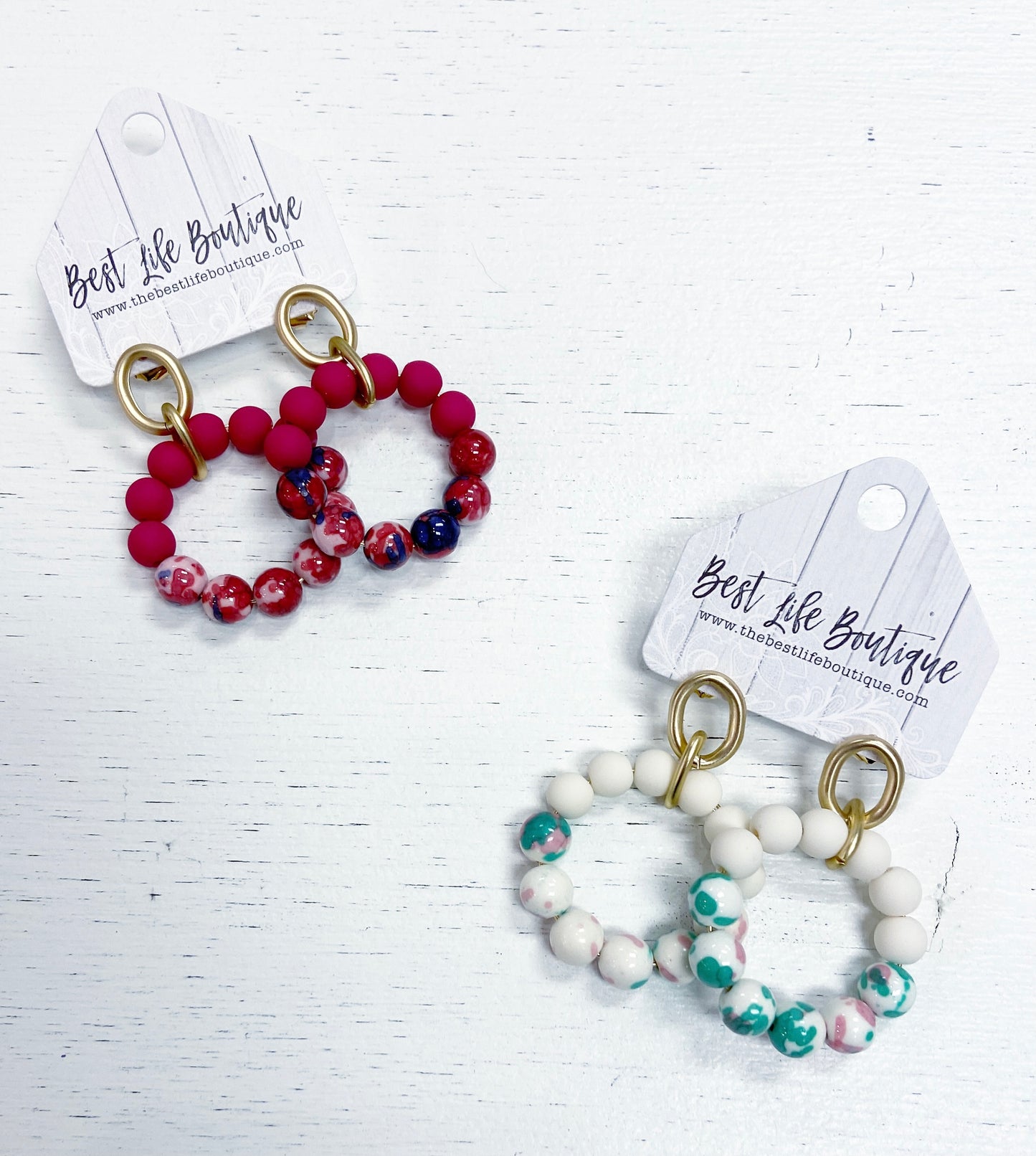 Porcelain Bead Drop Hoop Earring