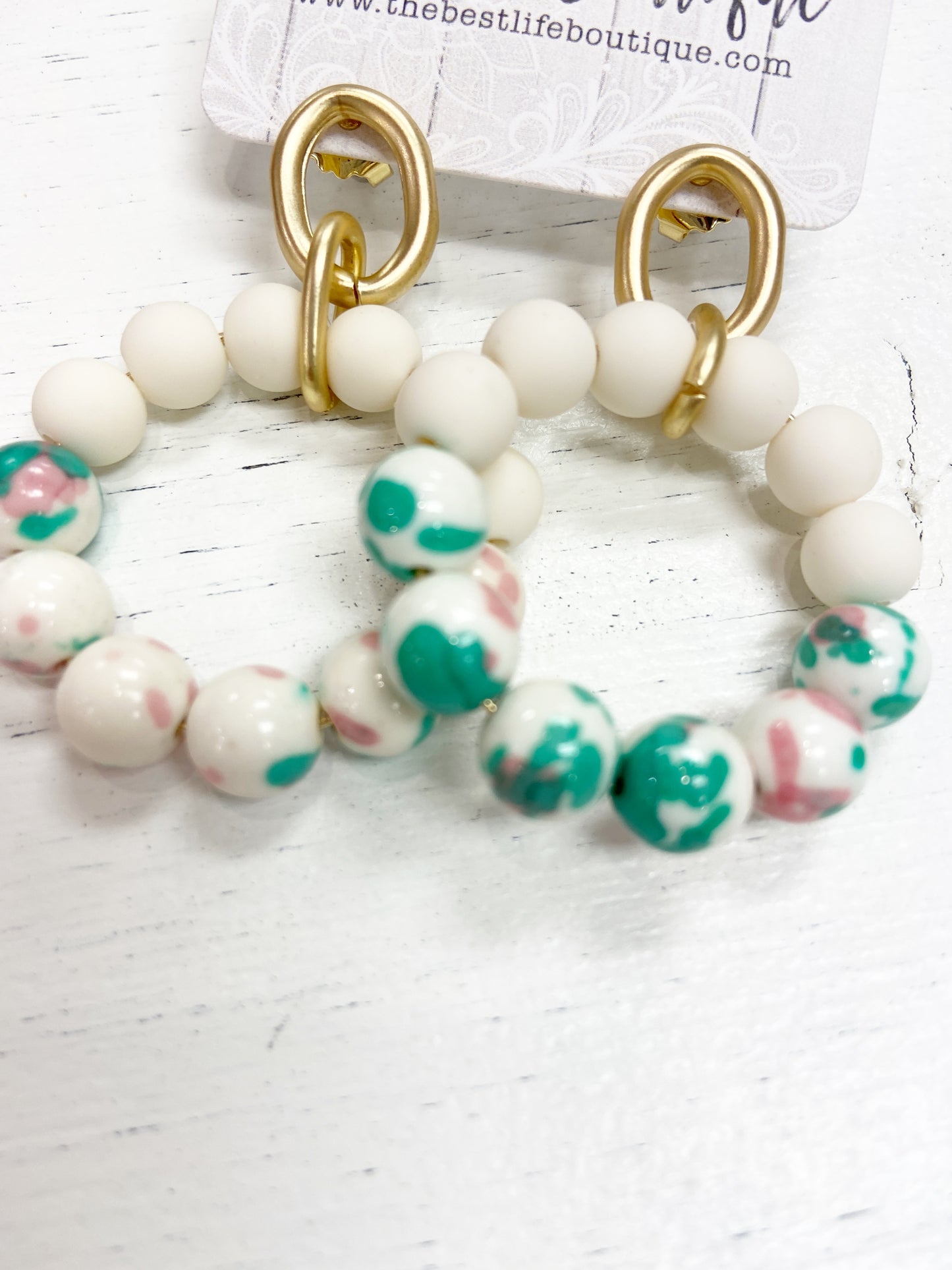 Porcelain Bead Drop Hoop Earring
