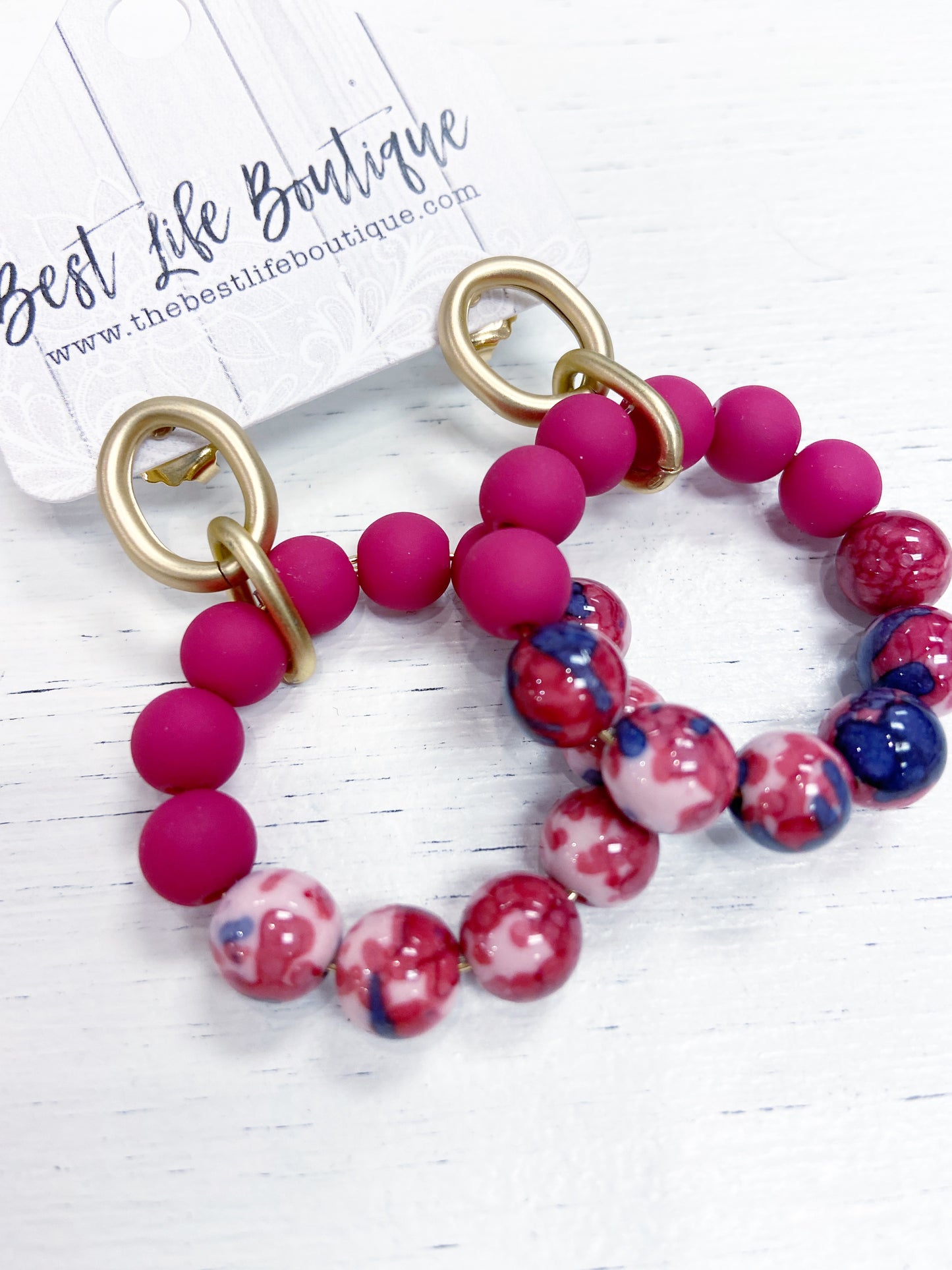 Porcelain Bead Drop Hoop Earring