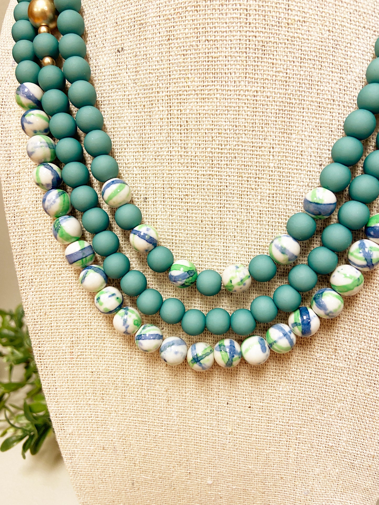 Porcelain and Resin Layered Bead Necklace