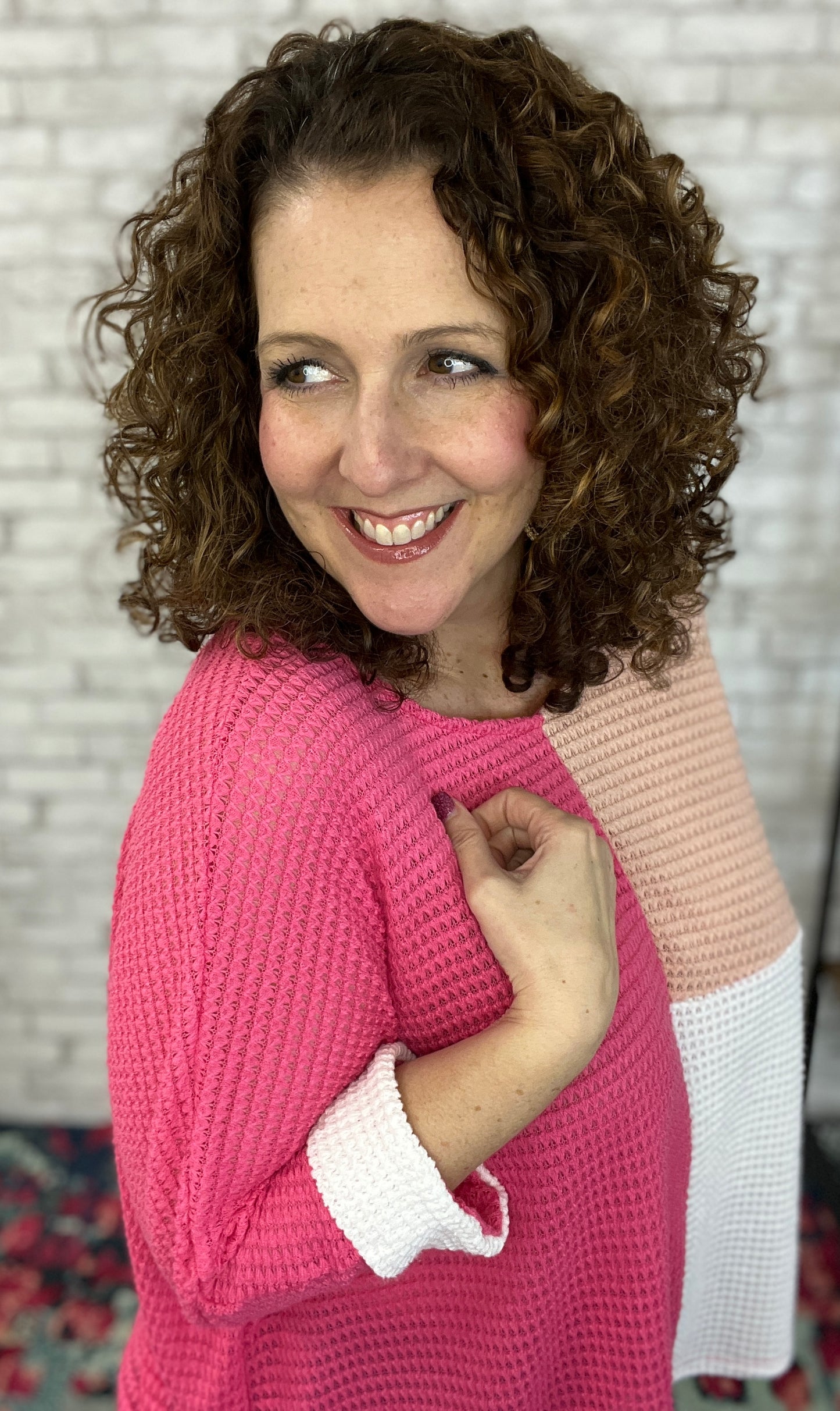 Popcorn Waffle Knit Color Block Top