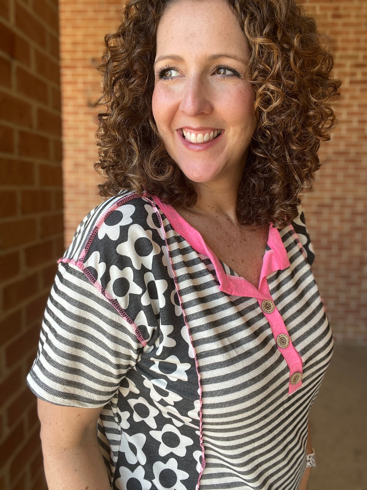 Stripe and Floral Henley Top