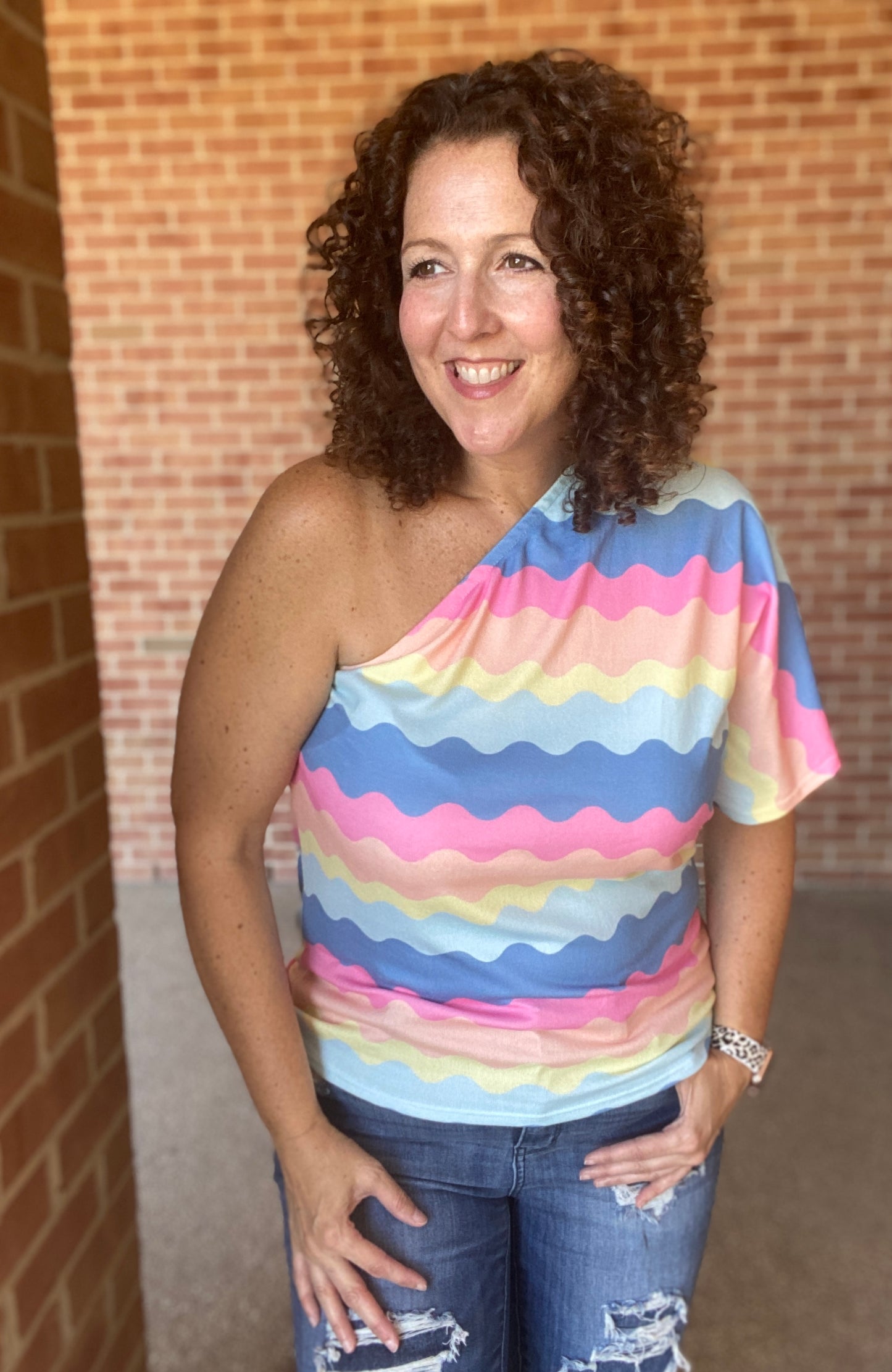 Multi Stripe One Shoulder Top