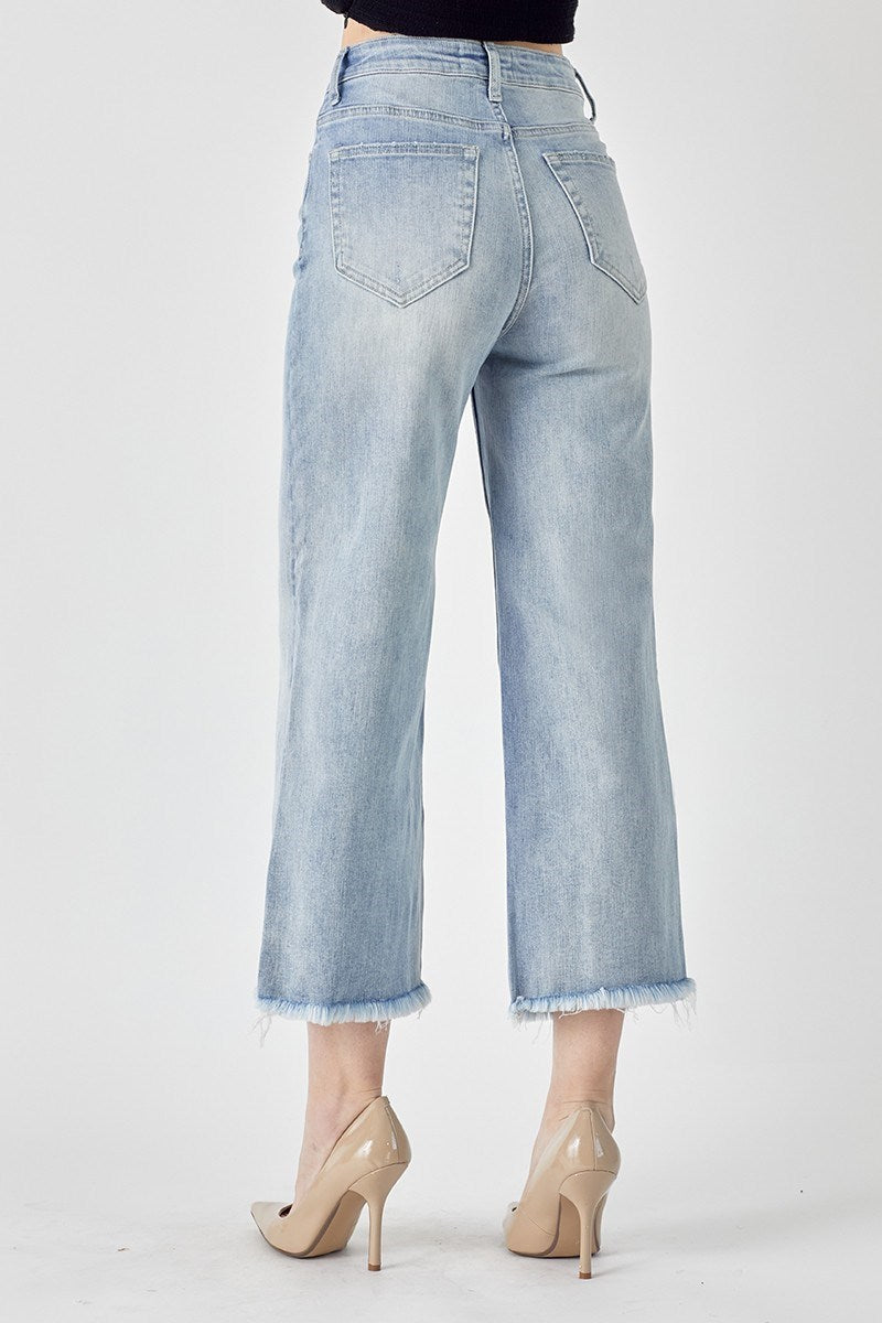 RISEN Frayed Ankle Wide Leg Jeans