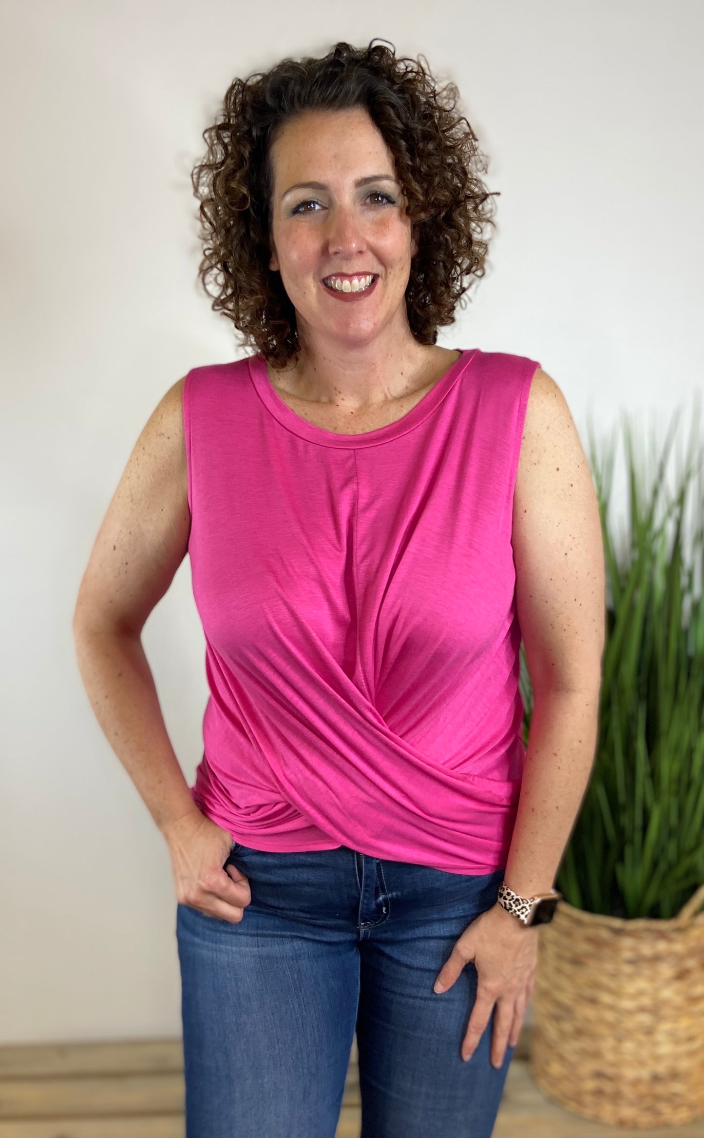 Twisted Front Sleeveless Top - FUCHSIA