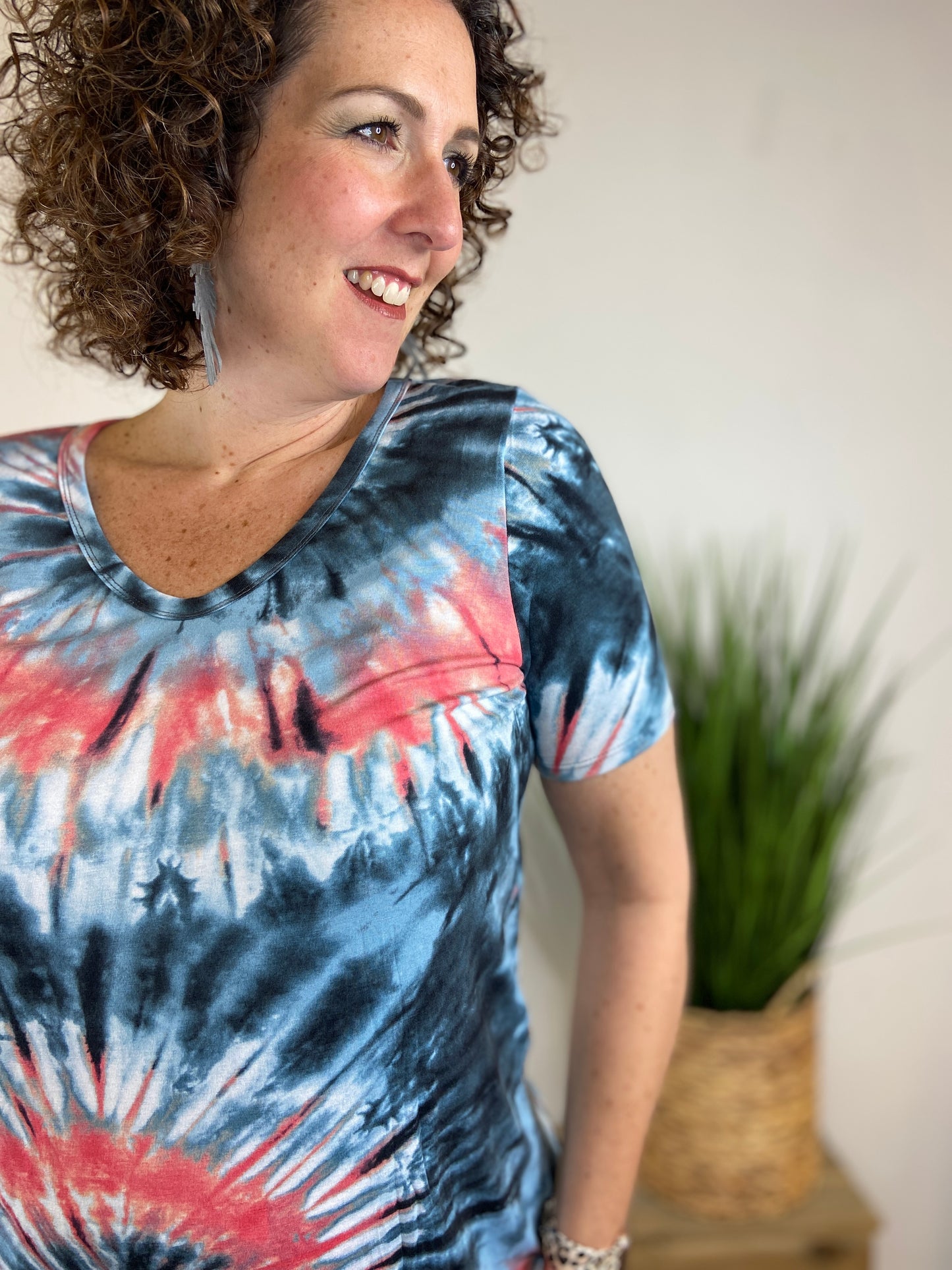 Tie Dye Jersey Top - CHARCOAL/BLUE