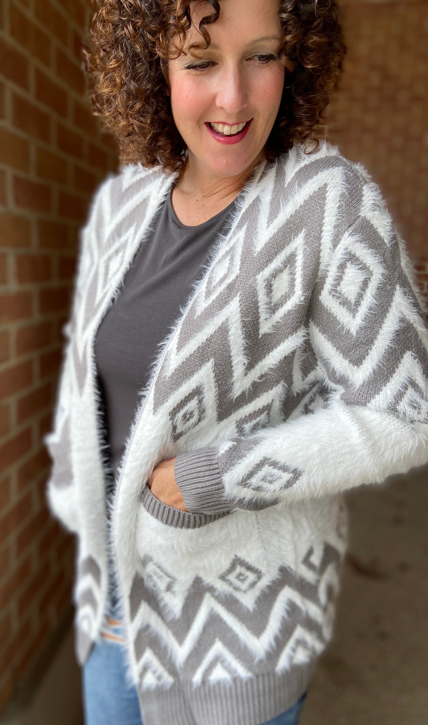 Fuzzy Aztec Print Cardigan