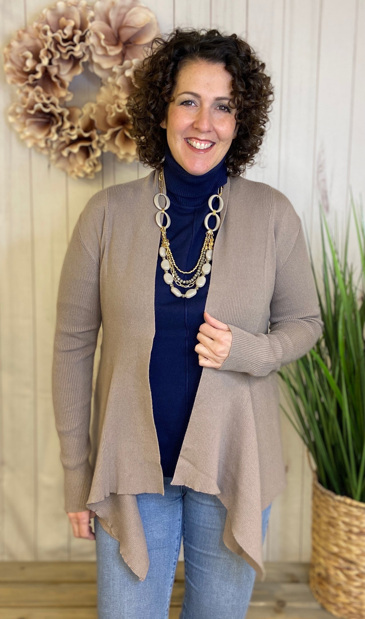 Ribbed Open Draped Cardigan