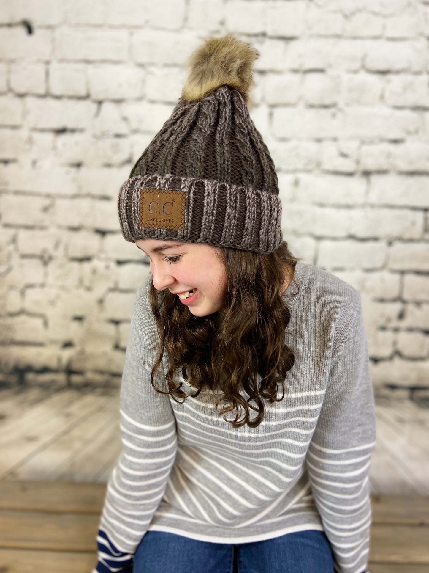 CC Ombre Cable Knit Pom Beanie