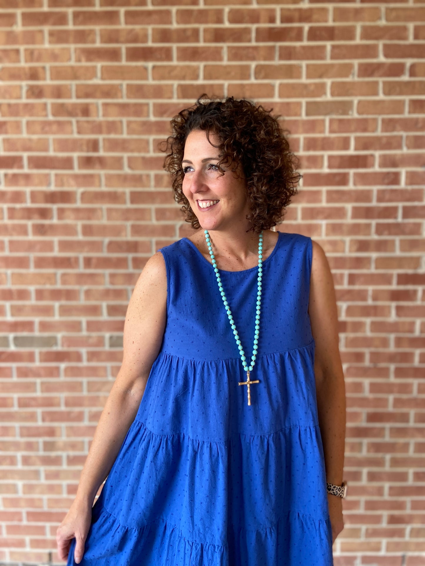 Swiss Dot Sleeveless Tiered Dress - ROYAL BLUE