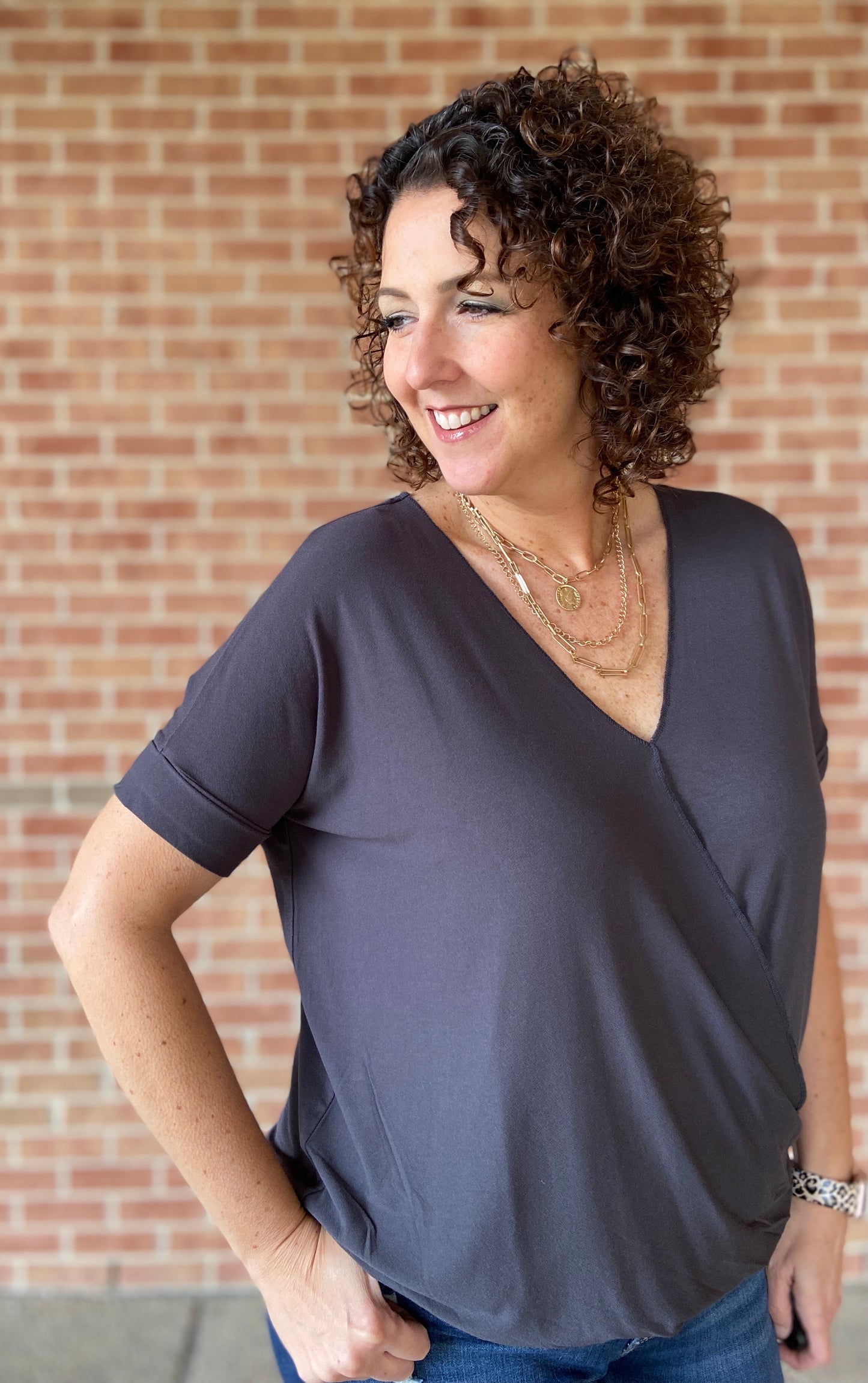 Crepe Cross Front Top - ASH GREY