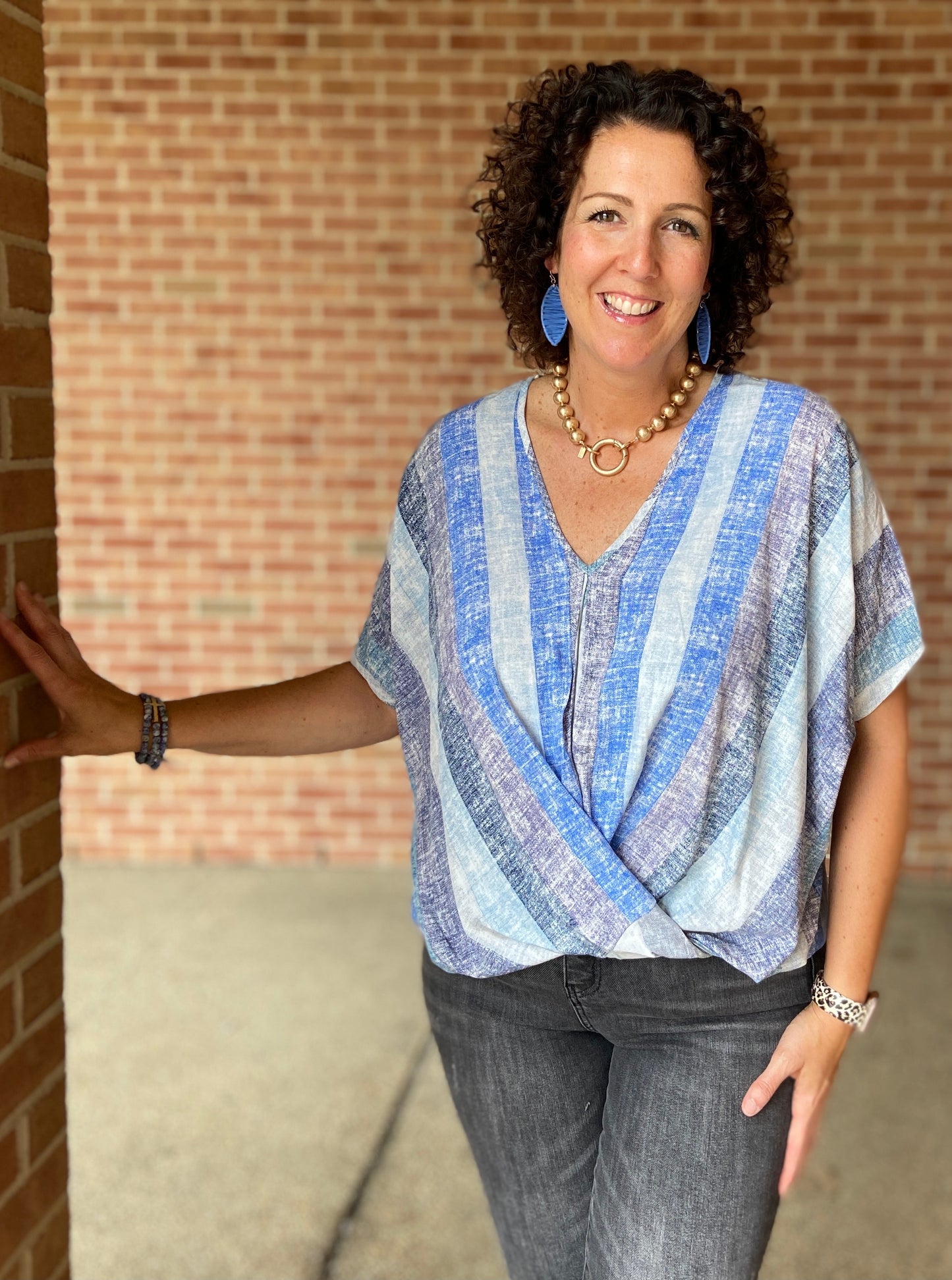 Washed Striped Top with Front Twist