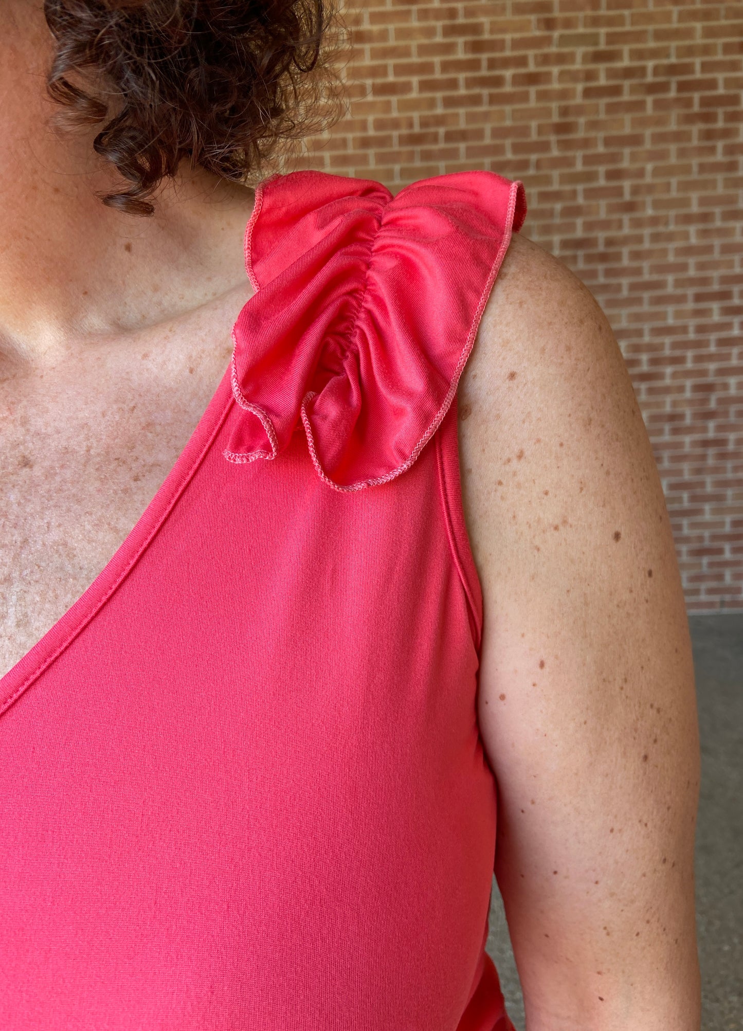 Ruffle Shoulder Tank - CORAL