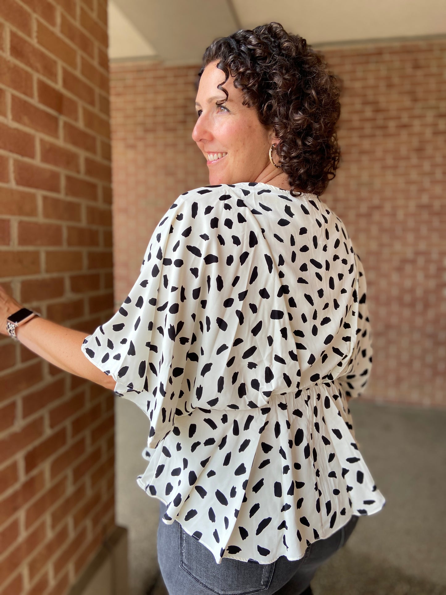 Dalmation Print Top with Peplum Hem