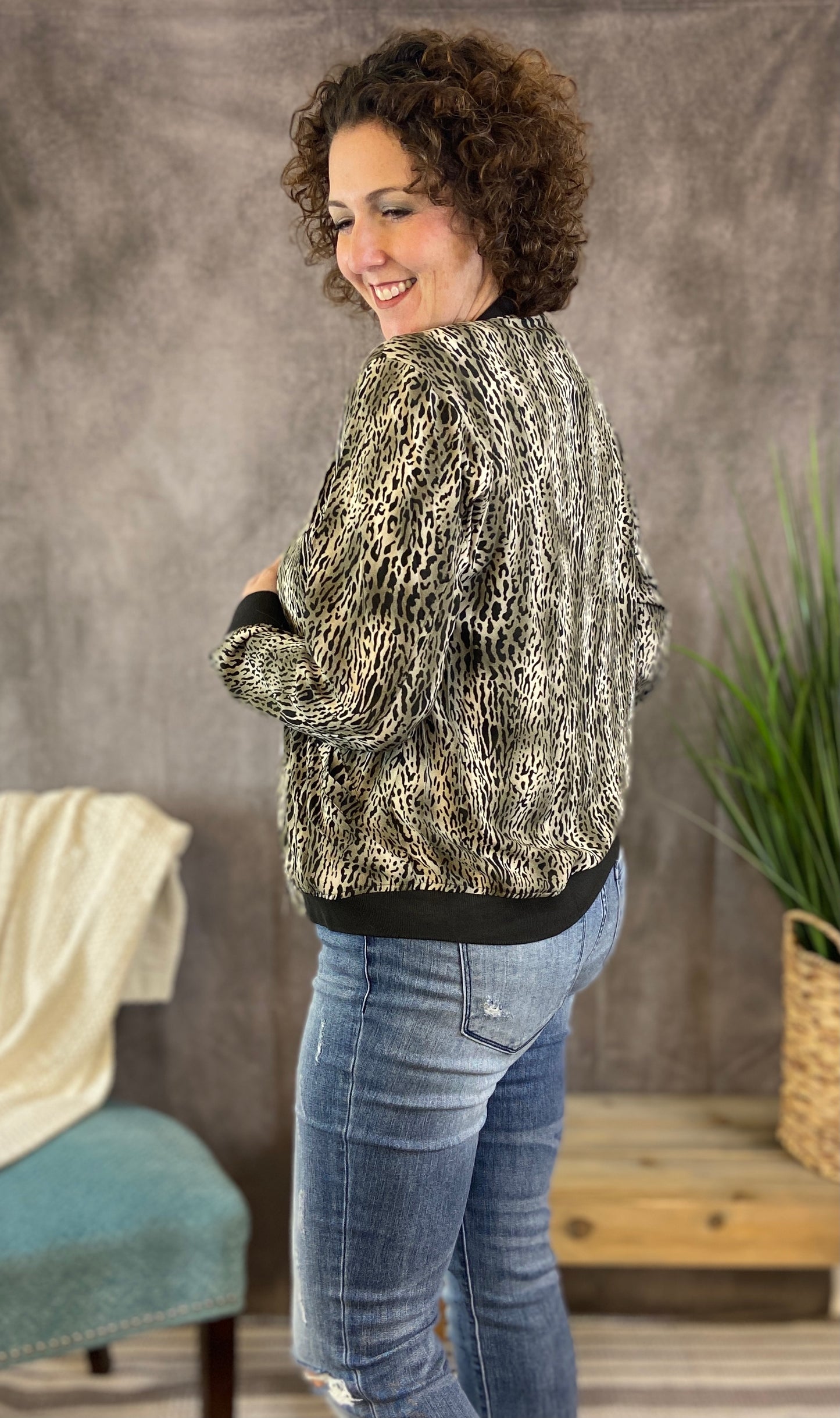 Animal Print Bomber Jacket