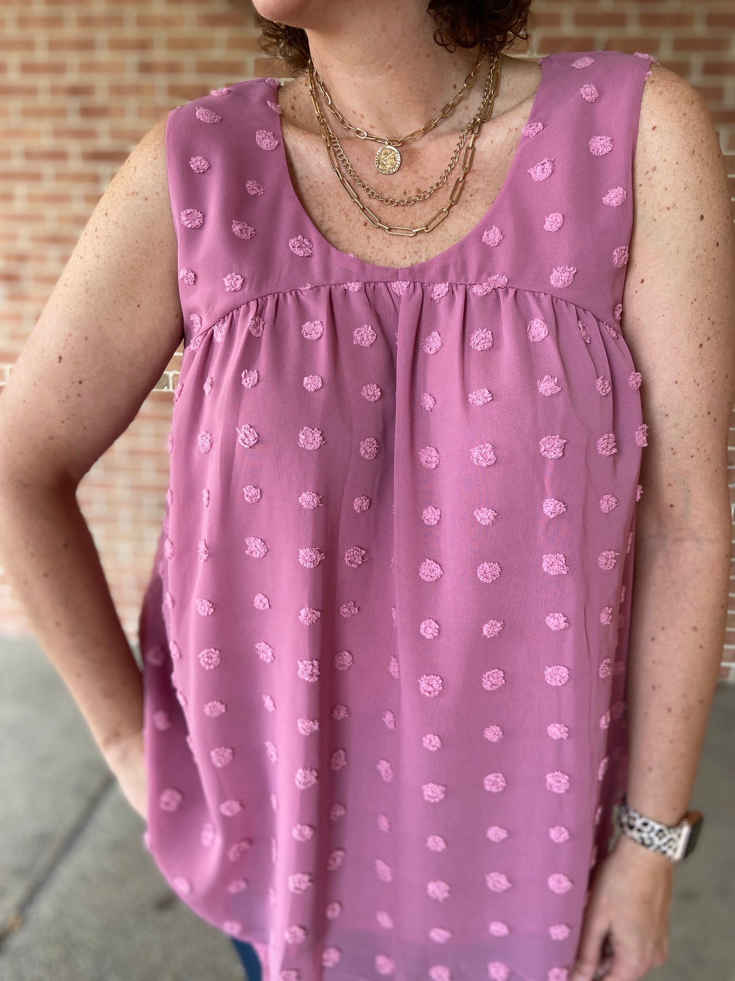 Flowy Dot V Neck Top - PINK