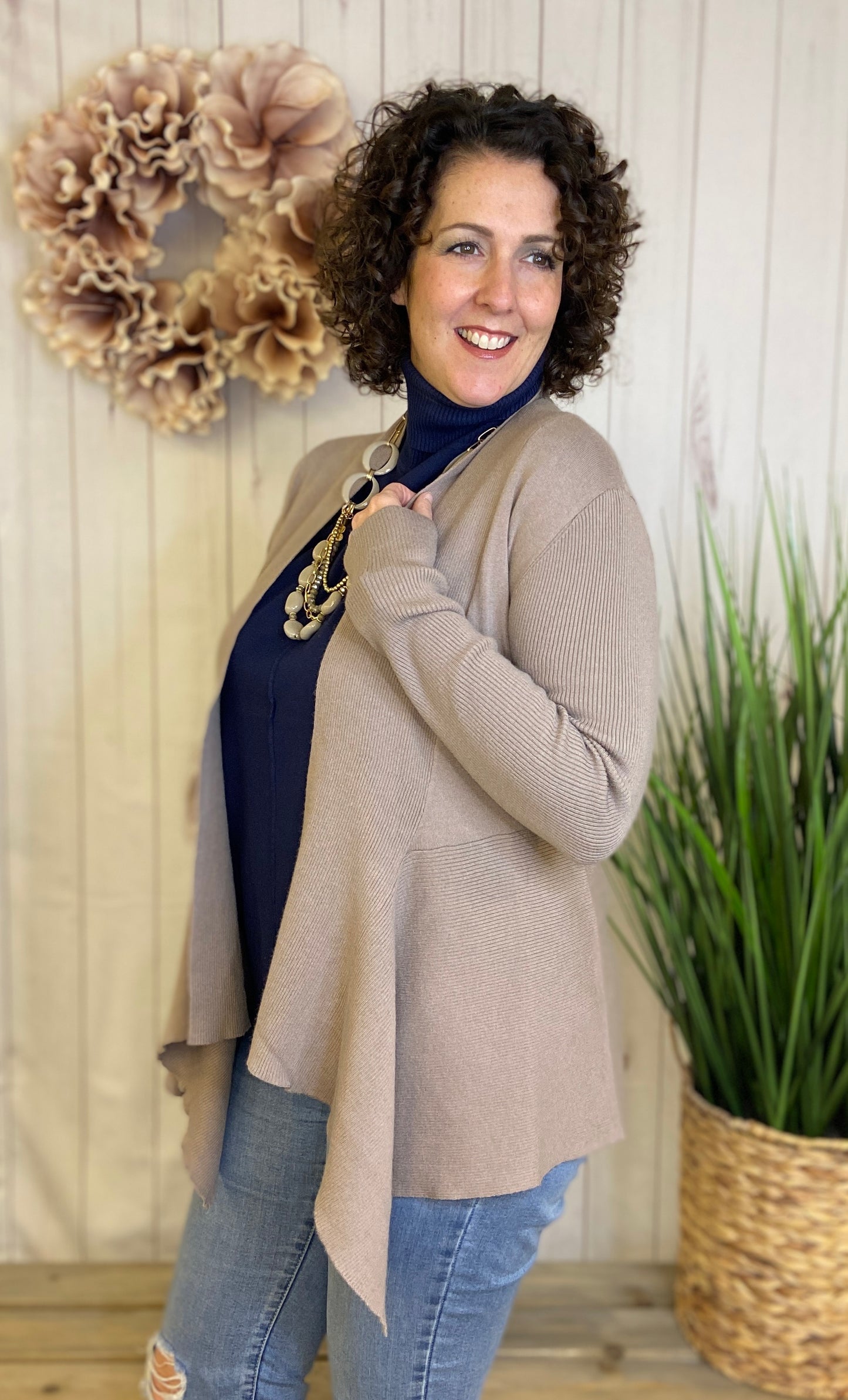 Ribbed Open Draped Cardigan