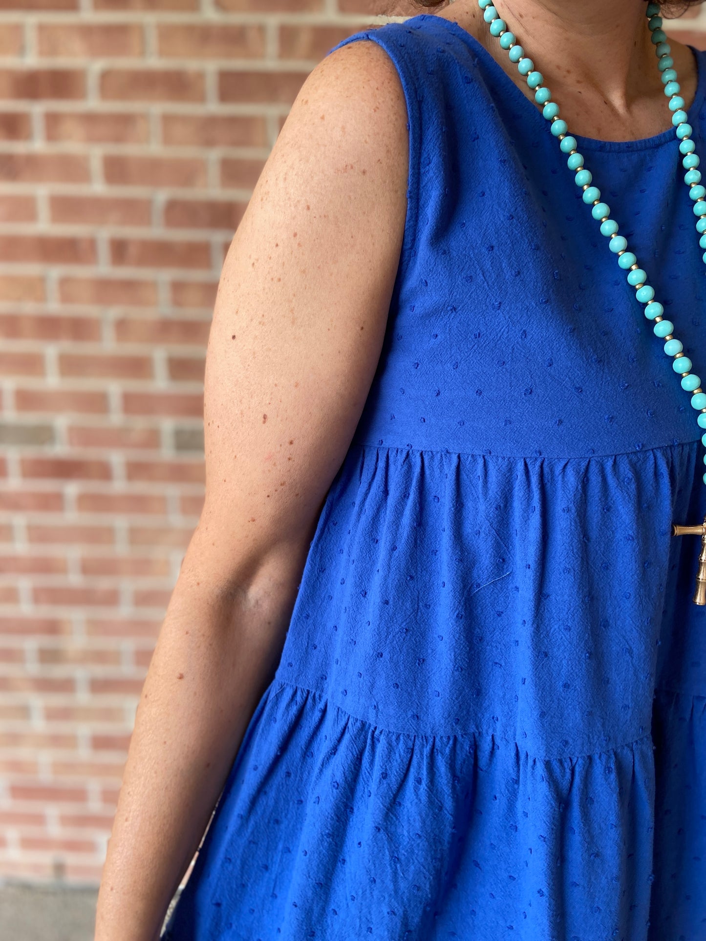 Swiss Dot Sleeveless Tiered Dress - ROYAL BLUE