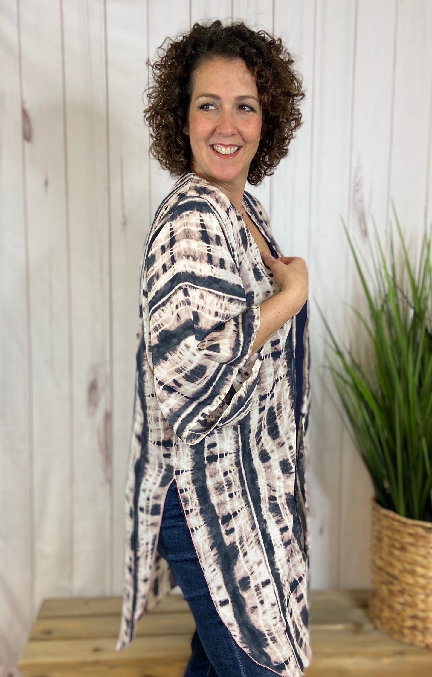 Tie Dye Kimono with Side Slits - BLUSH