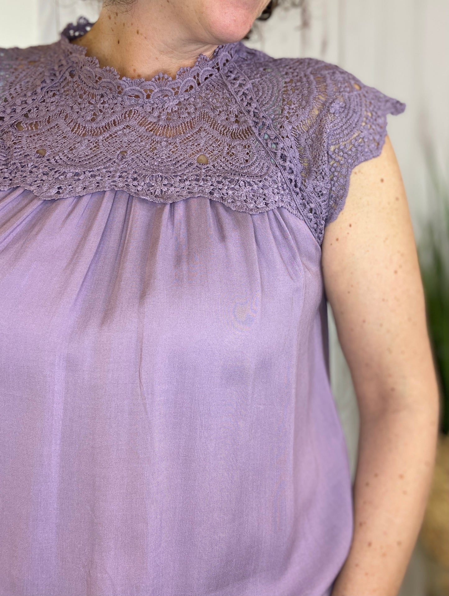 Crocheted Lace Yoke Sleeveless Top