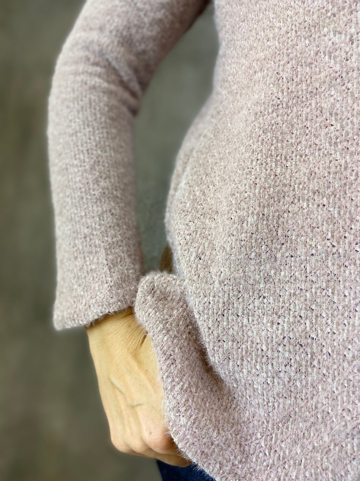 Fuzzy V Neck Solid Sweater