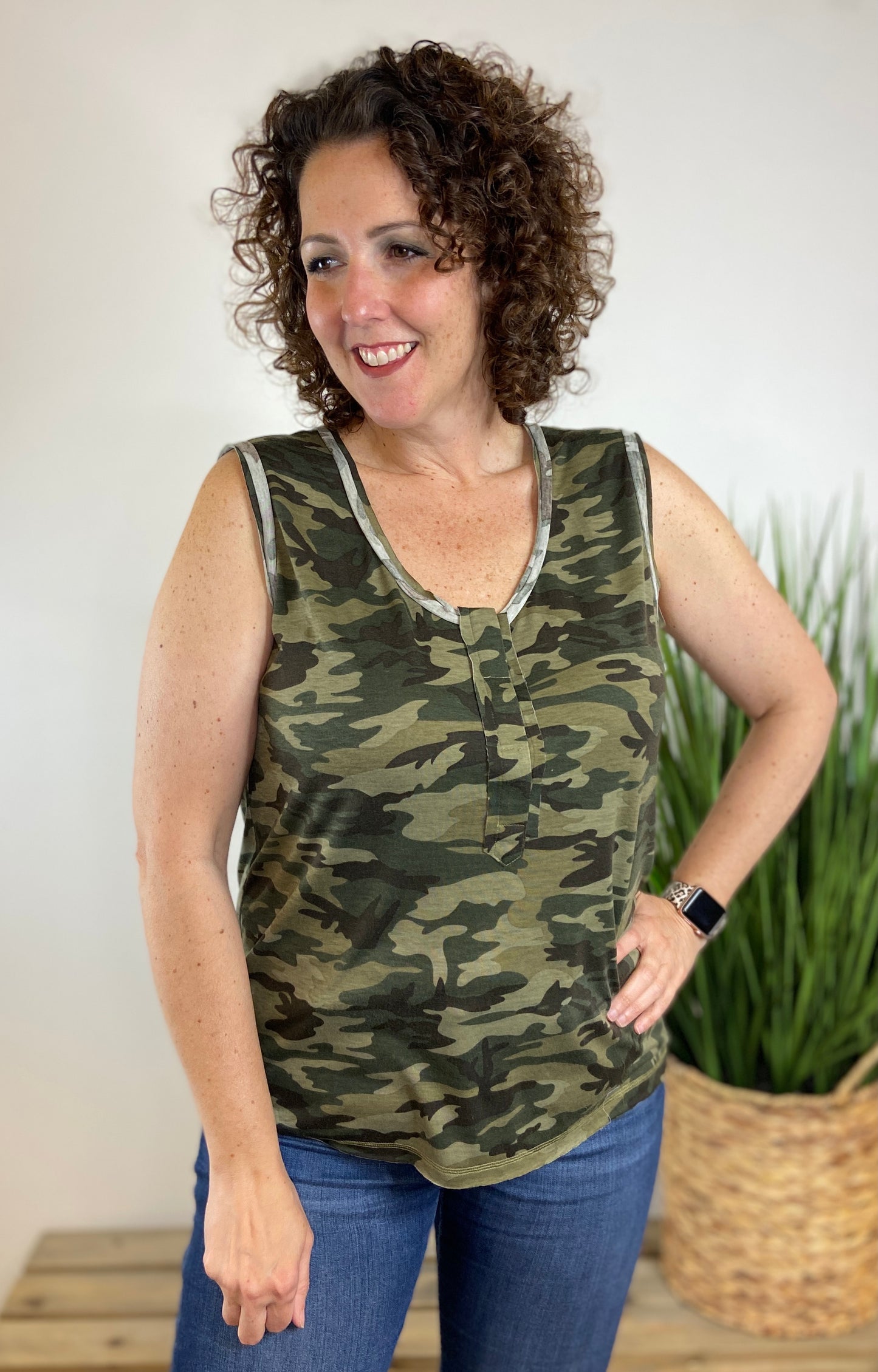Camo Tank with Cut Edge Details