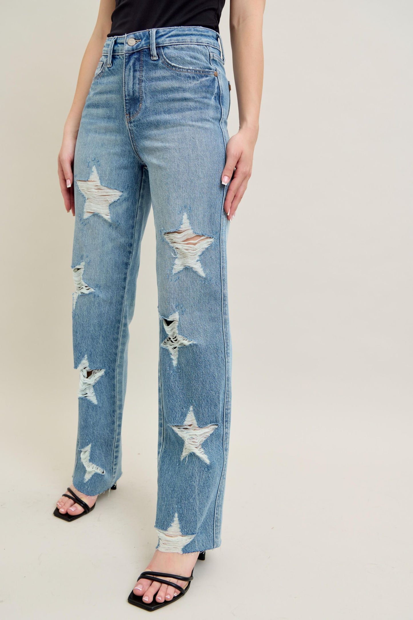 JUDY BLUE Rigid Magic Star Distressed 90's Jeans