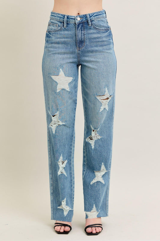 JUDY BLUE Rigid Magic Star Distressed 90's Jeans