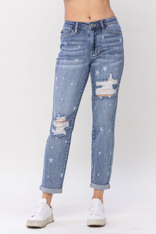 JUDY BLUE "Star Crossed" Distressed Boyfriend Jeans