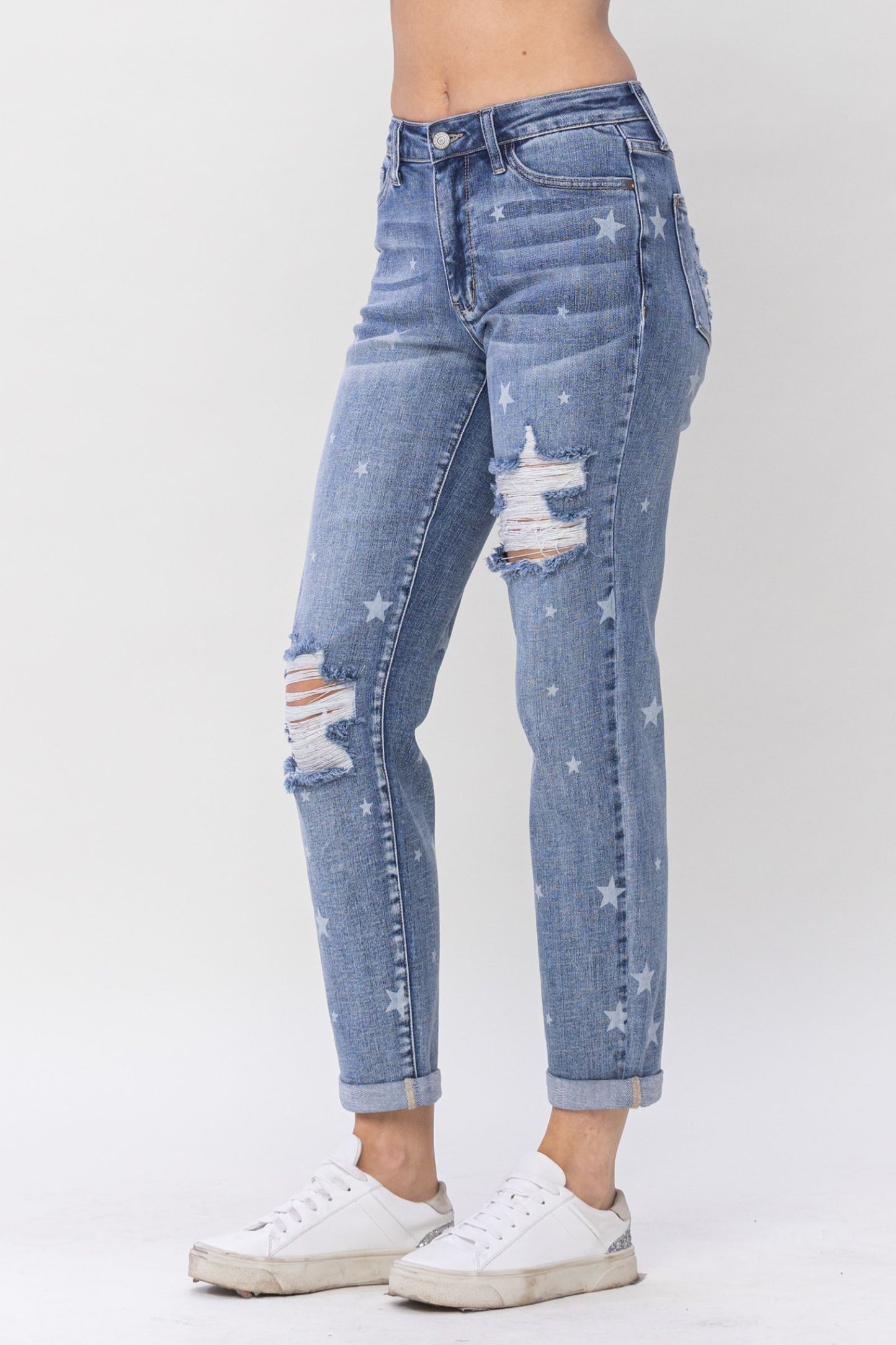 JUDY BLUE "Star Crossed" Distressed Boyfriend Jeans