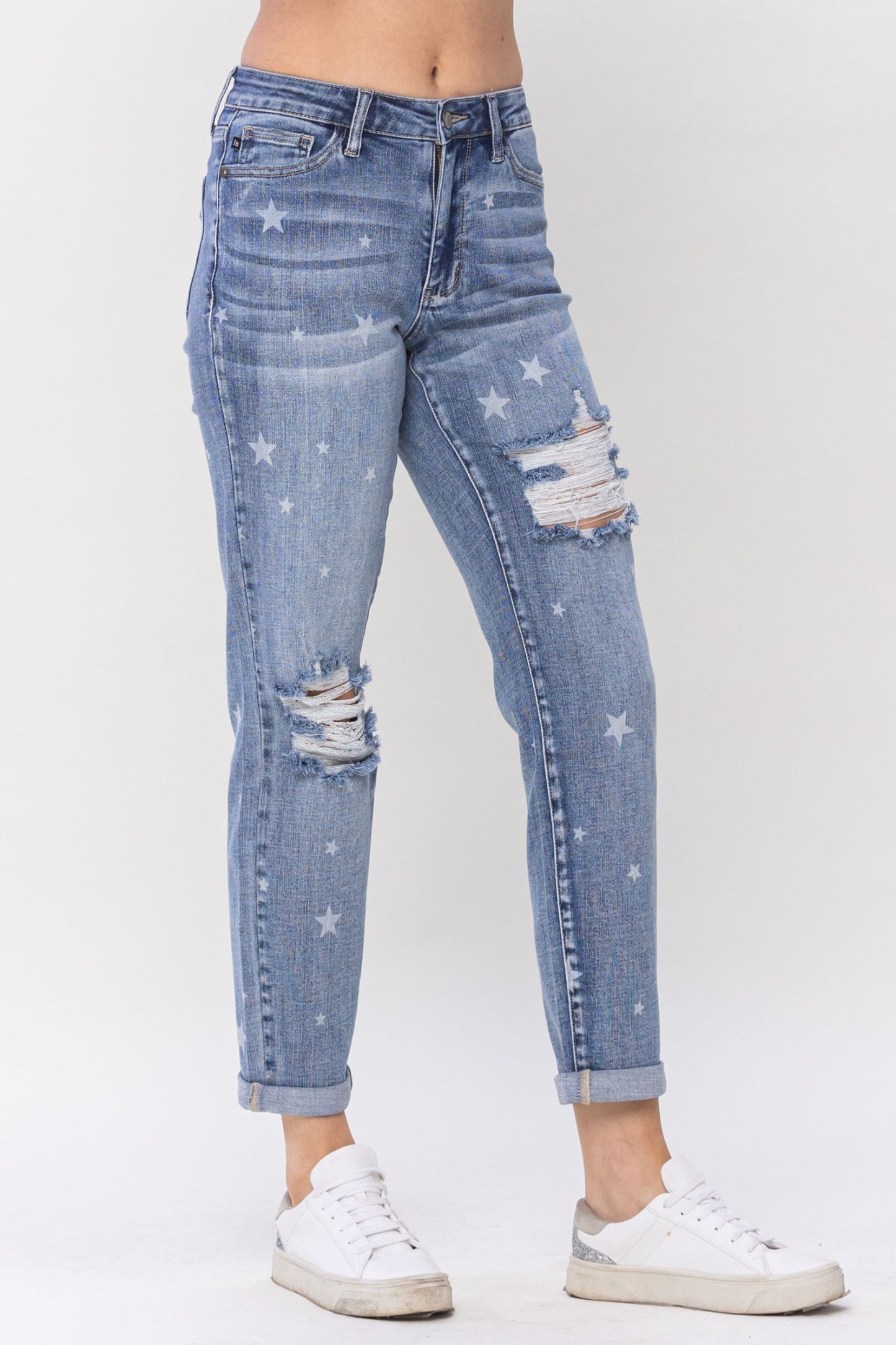 JUDY BLUE "Star Crossed" Distressed Boyfriend Jeans