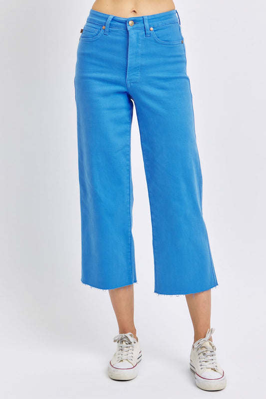 JUDY BLUE Tummy Control Sky Blue Wide Cropped Jeans