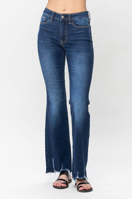 JUDY BLUE Distressed Hem Bootcut Jeans