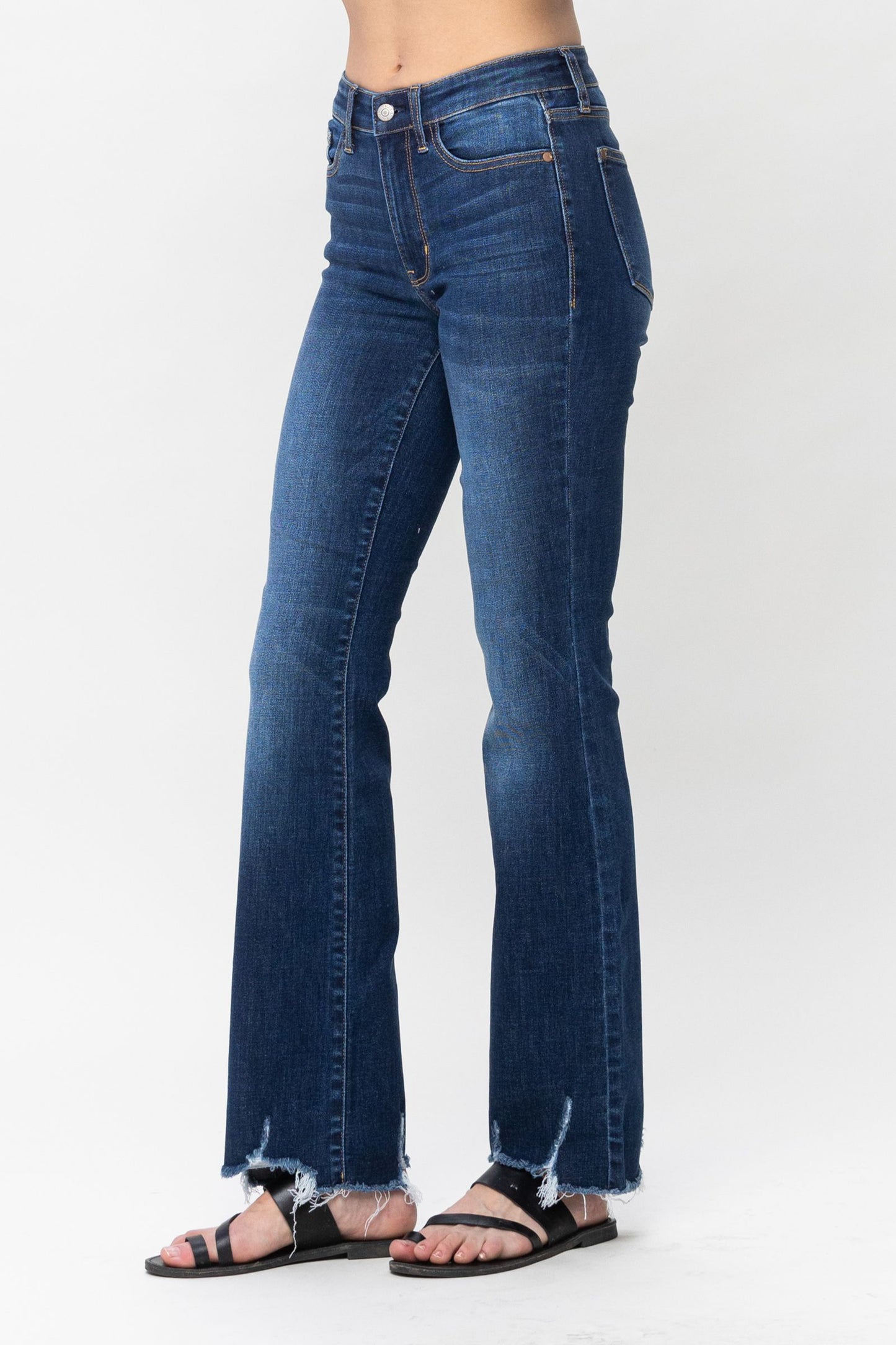 JUDY BLUE Distressed Hem Bootcut Jeans