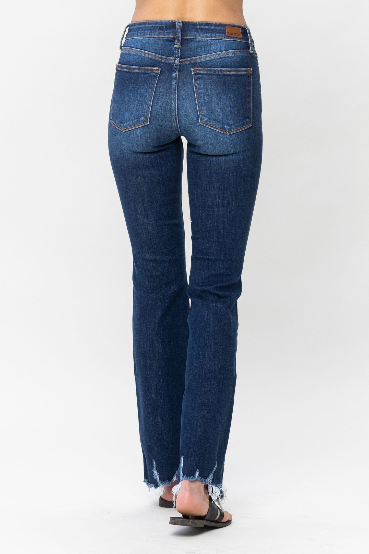 JUDY BLUE Distressed Hem Bootcut Jeans