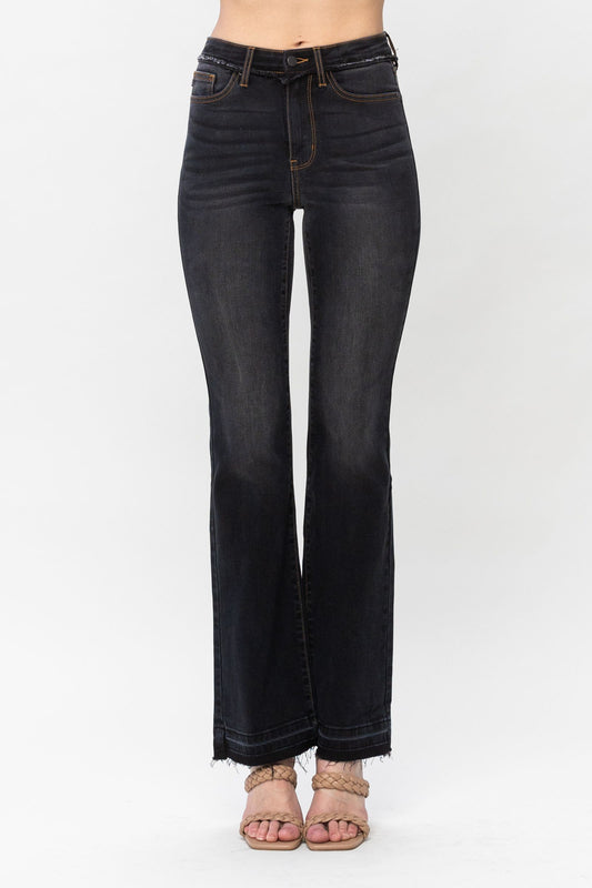 JUDY BLUE Washed Black Released Hem Slim Bootcut Jeans