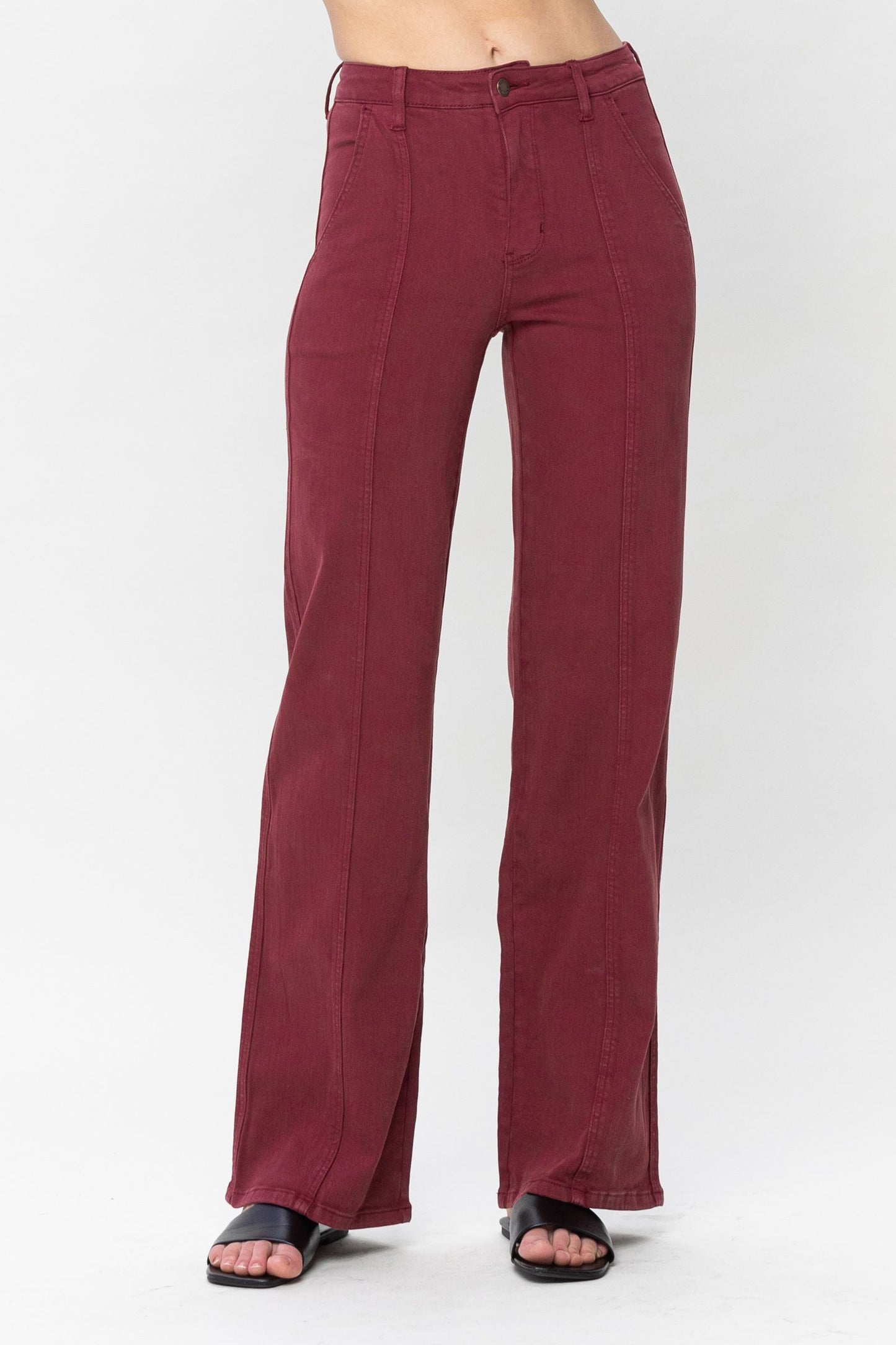 JUDY BLUE Burgundy Front Seam Straight Leg Jeans