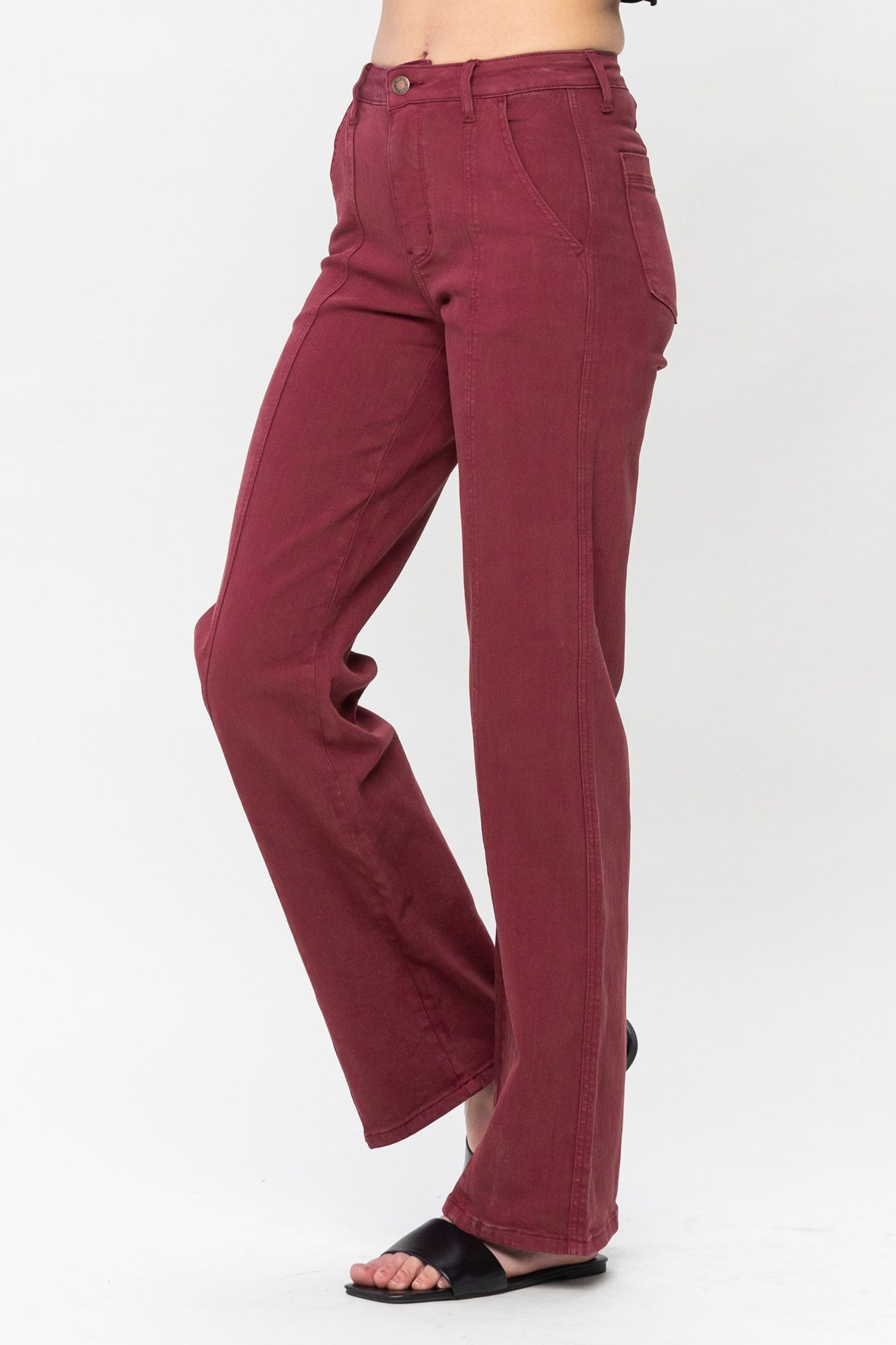 JUDY BLUE Burgundy Front Seam Straight Leg Jeans