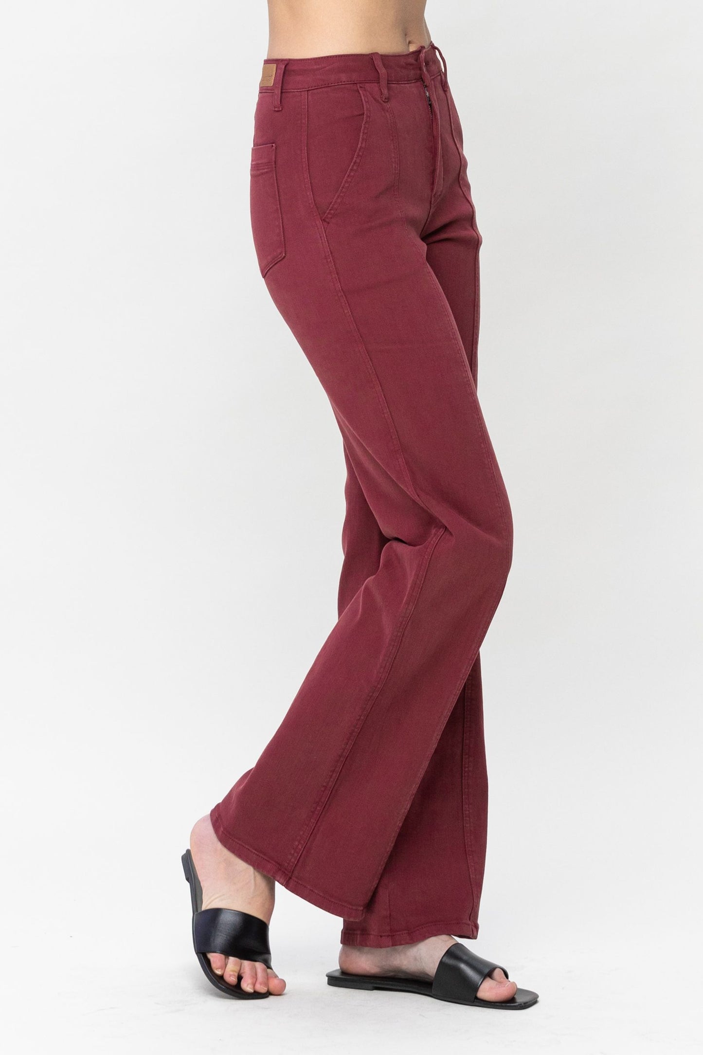 JUDY BLUE Burgundy Front Seam Straight Leg Jeans