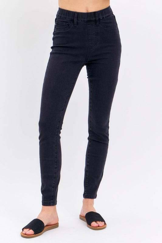 JUDY BLUE Washed Black Pull On Skinny Jeans