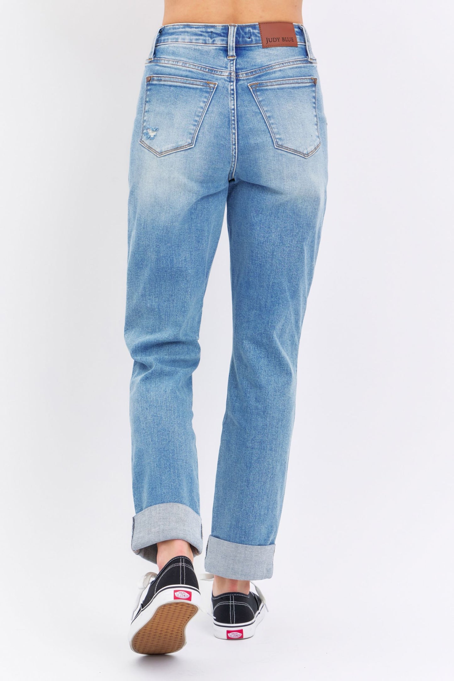 JUDY BLUE Patch Pocket Distressed Boyfriend Jeans